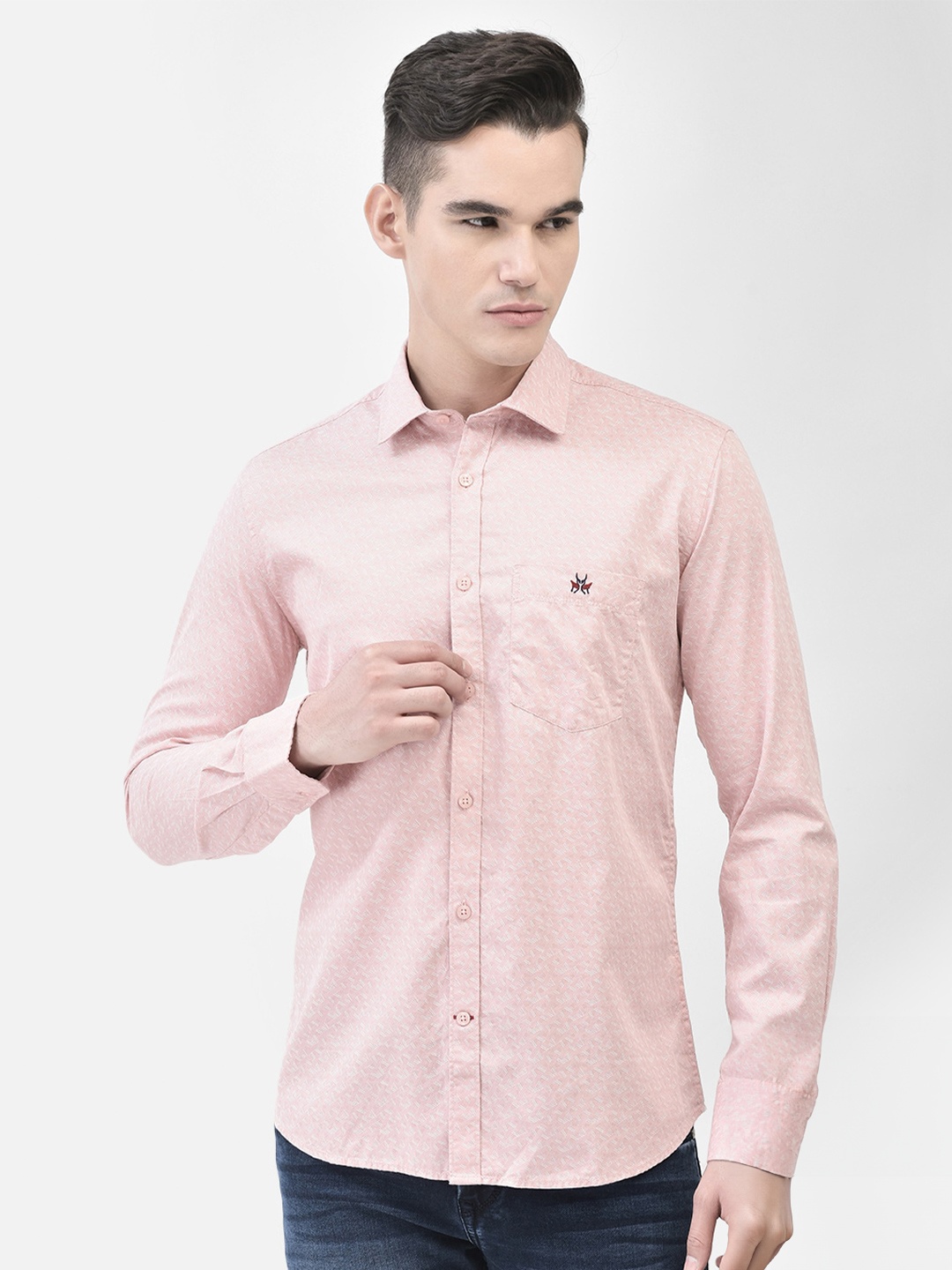 

Crimsoune Club Slim Fit Micro Ditsy Printed Pure Cotton Casual Shirt, Peach