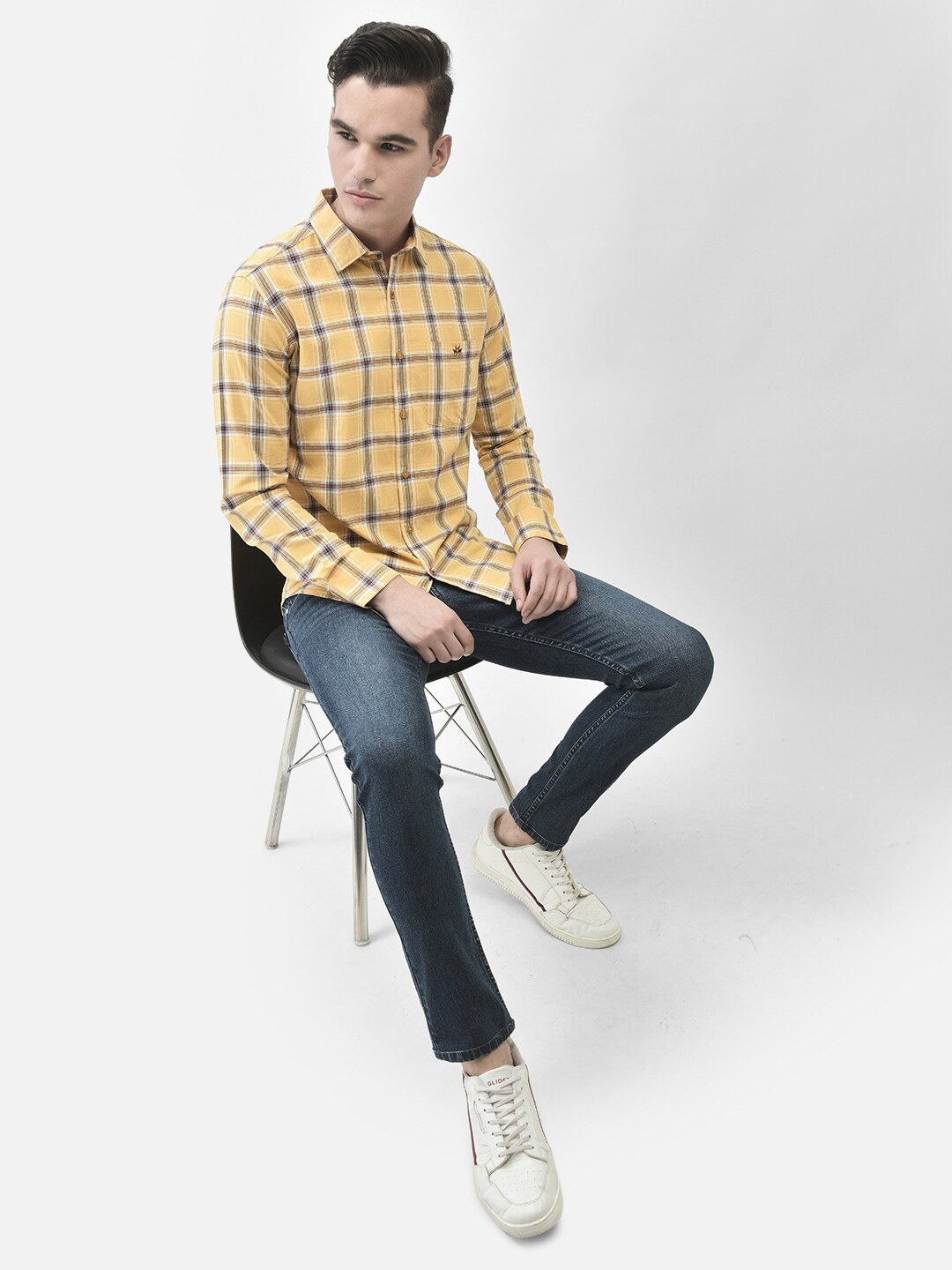 

Crimsoune Club Slim Fit Checked Pure Cotton Casual Shirt, Yellow