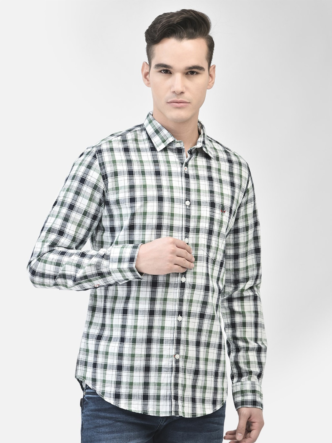 

Crimsoune Club Slim Fit Tartan Checks Pure Cotton Casual Shirt, White