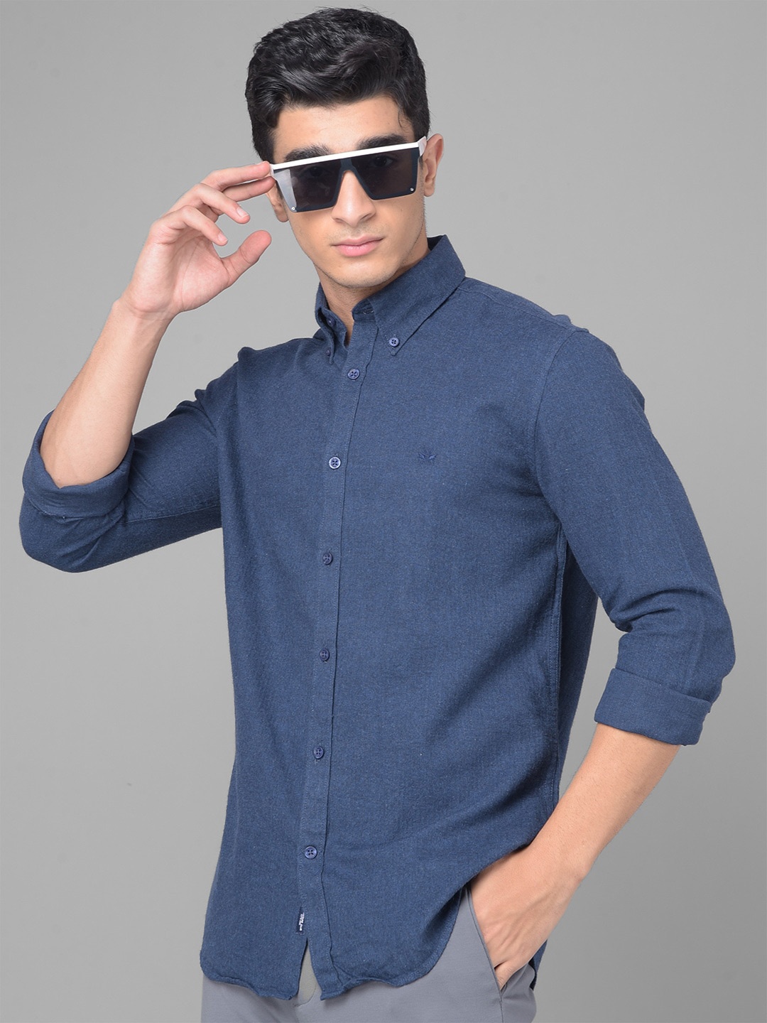

Crimsoune Club Slim Fit Button-Down Collar Pure Cotton Casual Shirt, Blue