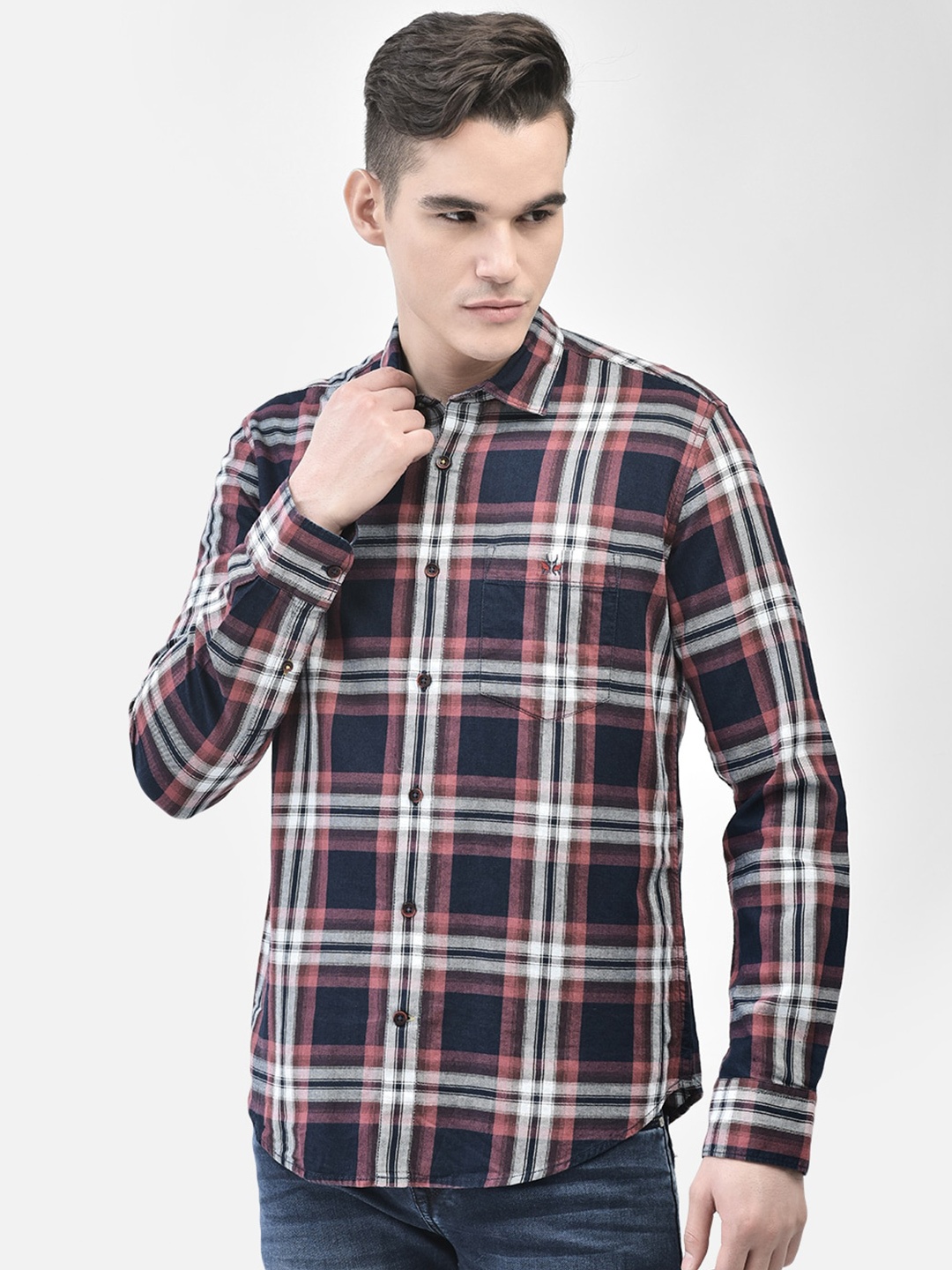 

Crimsoune Club Slim Fit Tartan Checks Pure Cotton Casual Shirt, Maroon