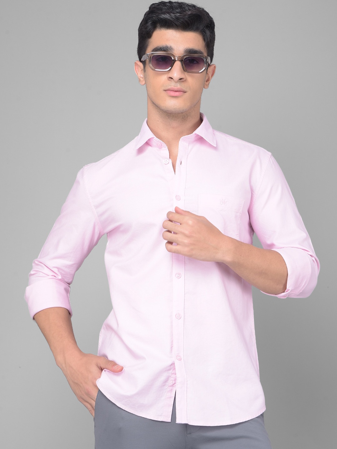 

Crimsoune Club Slim Fit Spread Collar Pure Cotton Casual Shirt, Pink