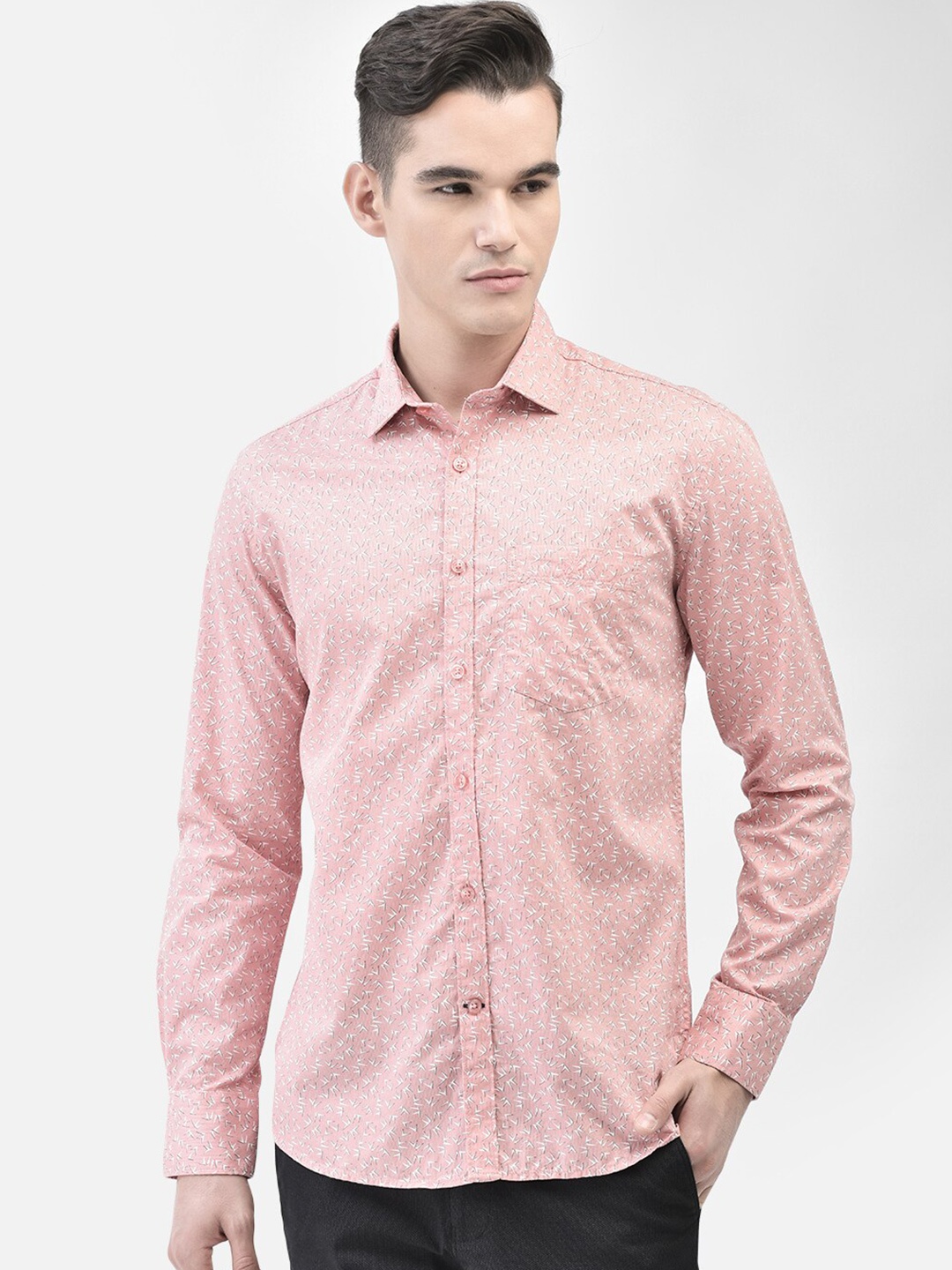 

Crimsoune Club Slim Fit Micro Ditsy Printed Casual Shirt, Pink