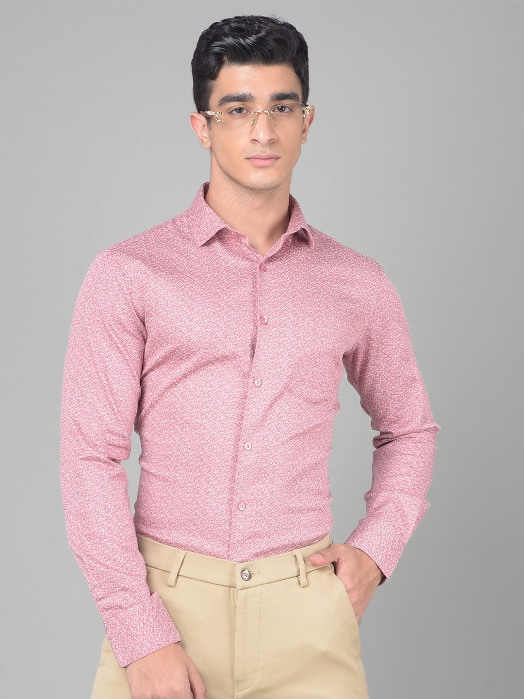 

Crimsoune Club Slim Fit Geometric Printed Casual Shirt, Pink