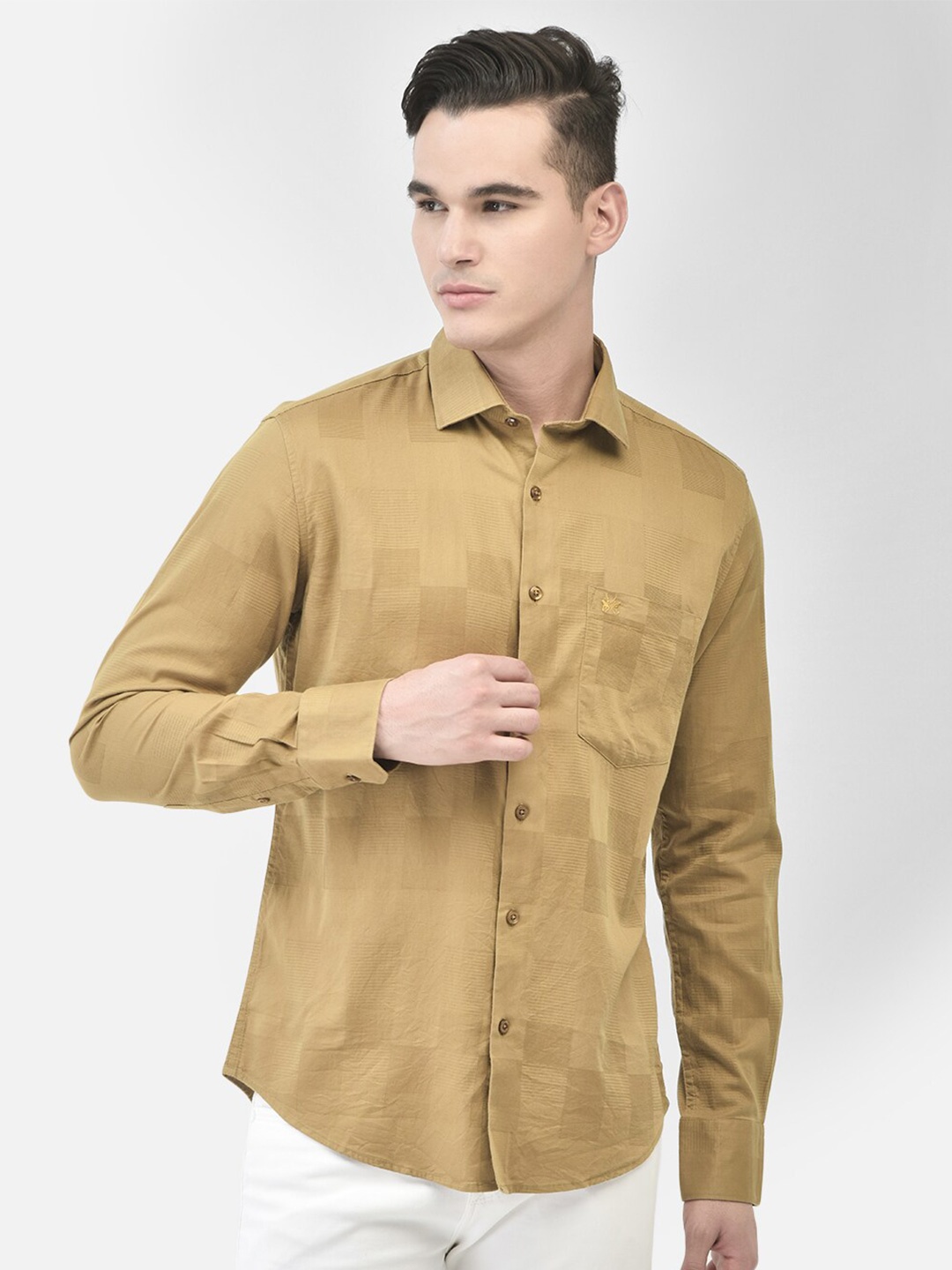 

Crimsoune Club Checked Slim Fit Cotton Casual Shirt, Mustard