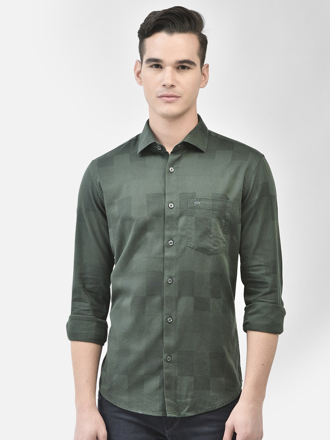 

Crimsoune Club Spread Collar Slim Fit Casual Shirt, Green