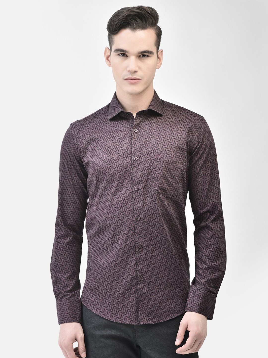 

Crimsoune Club Slim Fit Geometric Printed Pure Cotton Casual Shirt, Purple