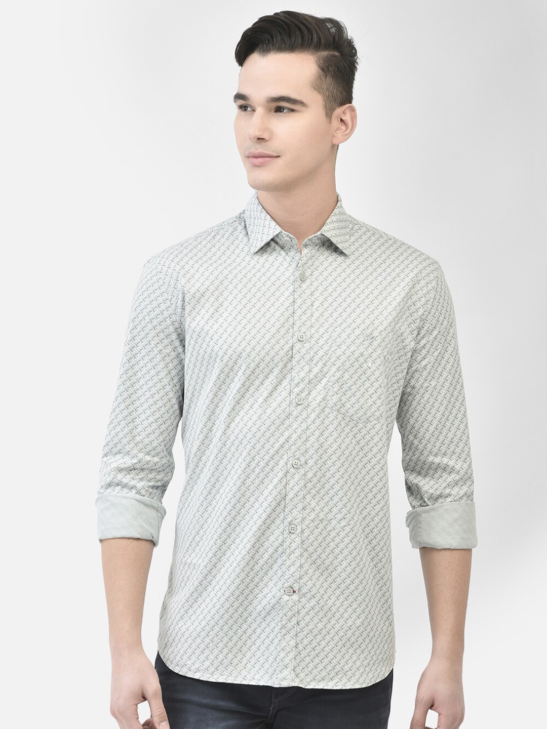 

Crimsoune Club Abstract Printed Slim Fit Cotton Casual Shirt, Grey