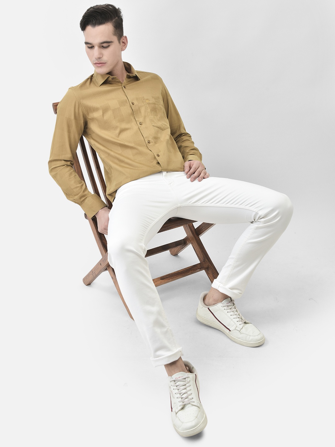 

Crimsoune Club Slim Fit Geometric Printed Spread Collar Casual Shirt, Mustard