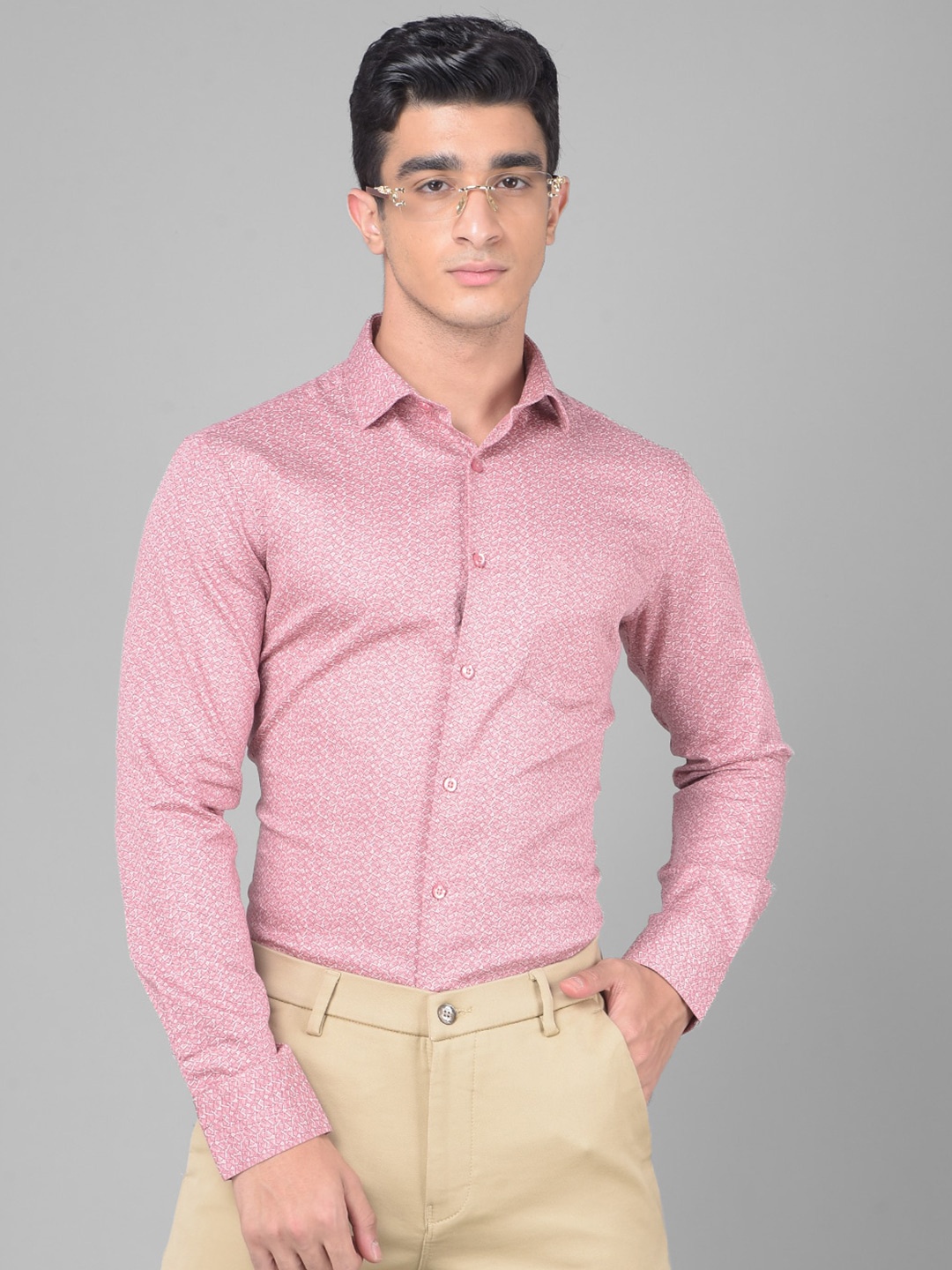 

Crimsoune Club Printed Slim Fit Classic Cotton Casual Shirt, Pink