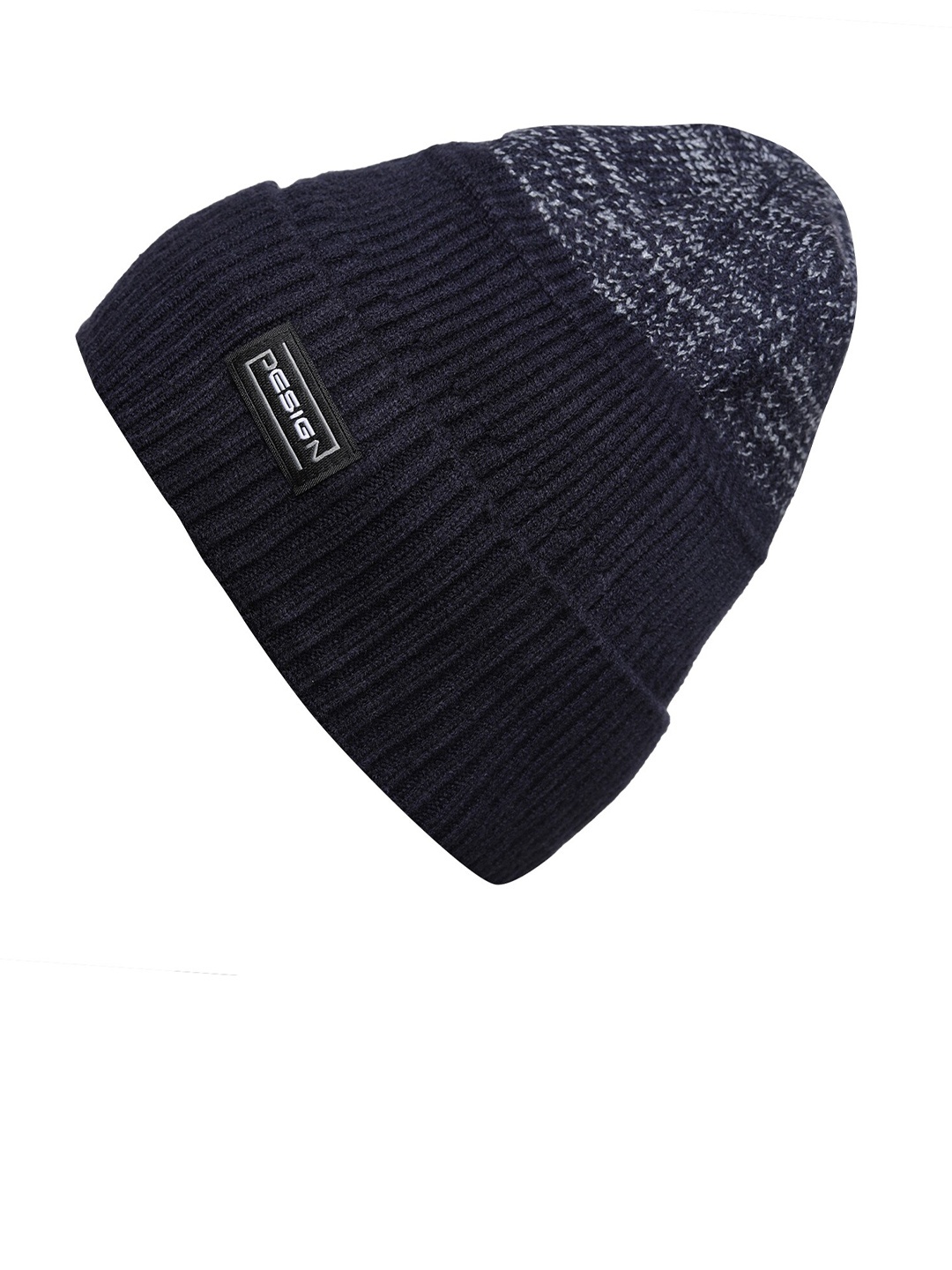 

LOOM LEGACY Men Self Design Woollen Beanie, Navy blue