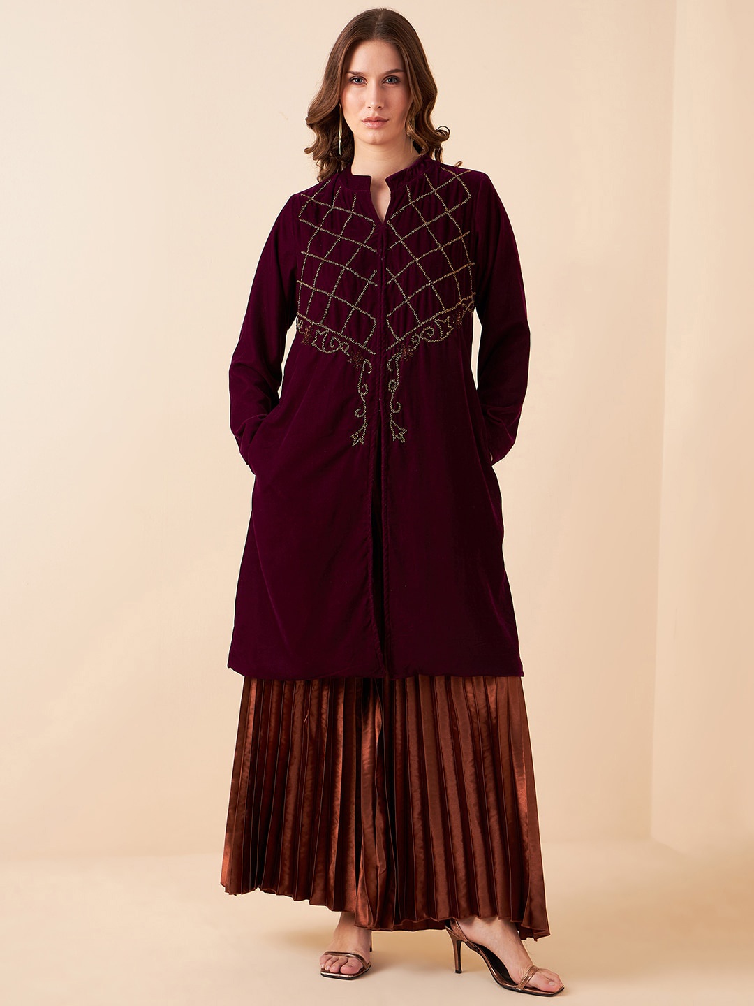 

Antheaa Embroidered Longline Tailored Jacket, Purple