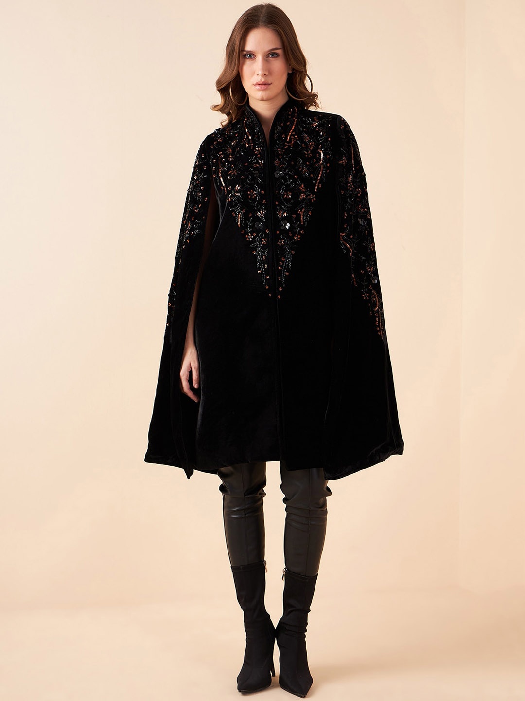 

Antheaa Longline Velvet Tailored Jacket With Embellished, Black