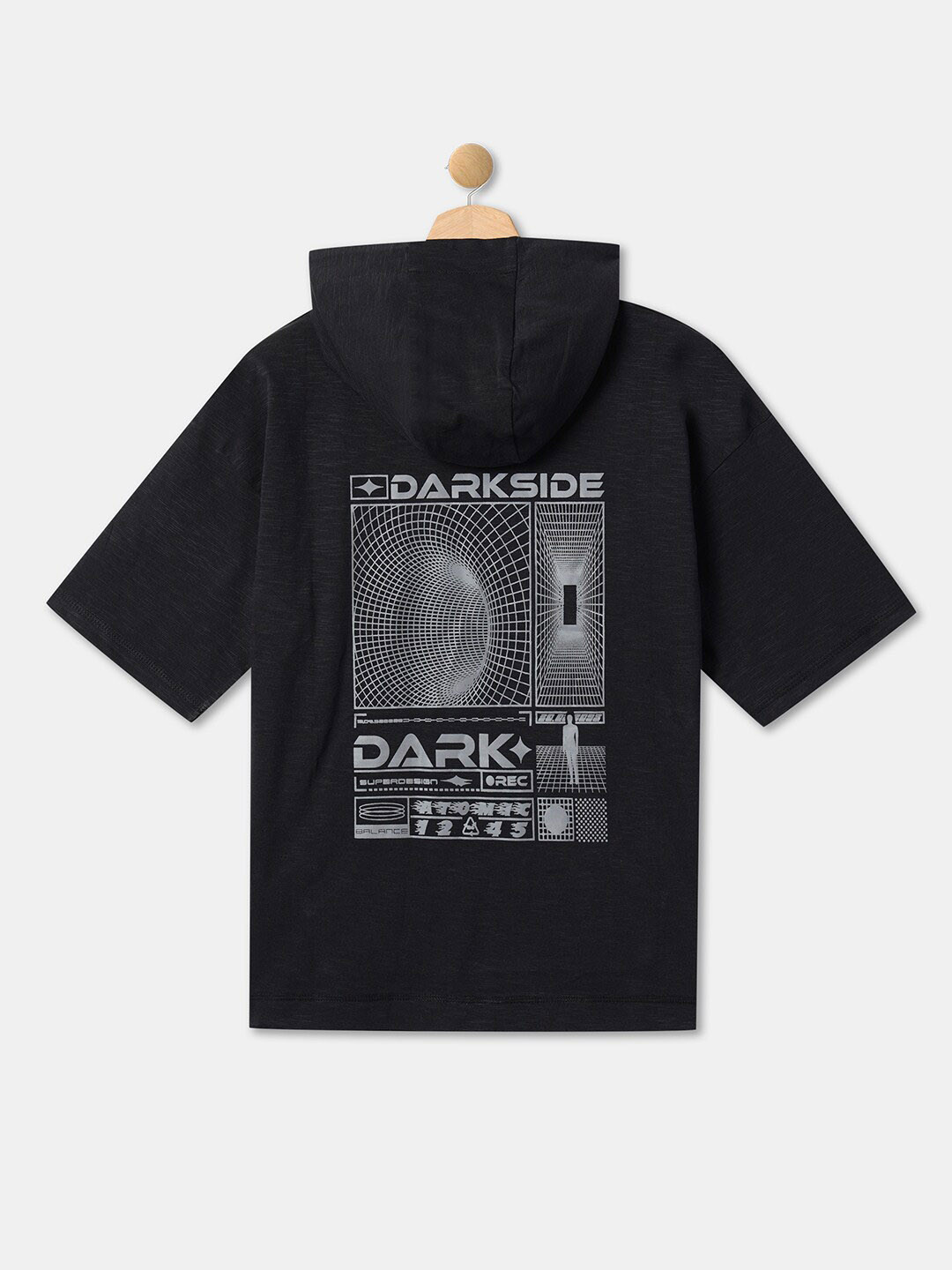 

R&B Boys Graphic Printed Hooded Cotton T-shirt, Black