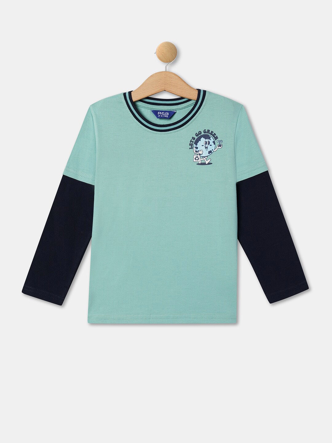 

R&B Boys Graphic Printed Doctor Sleeves Cotton T-shirt, Green