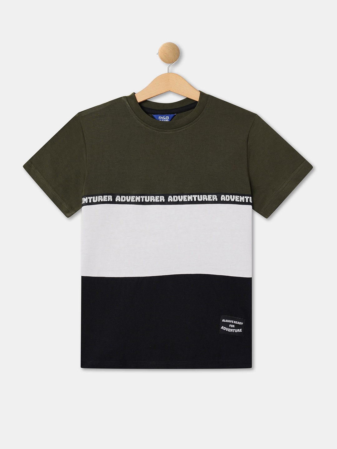 

R&B Boys Colourblocked Cotton Casual T-shirt, Olive