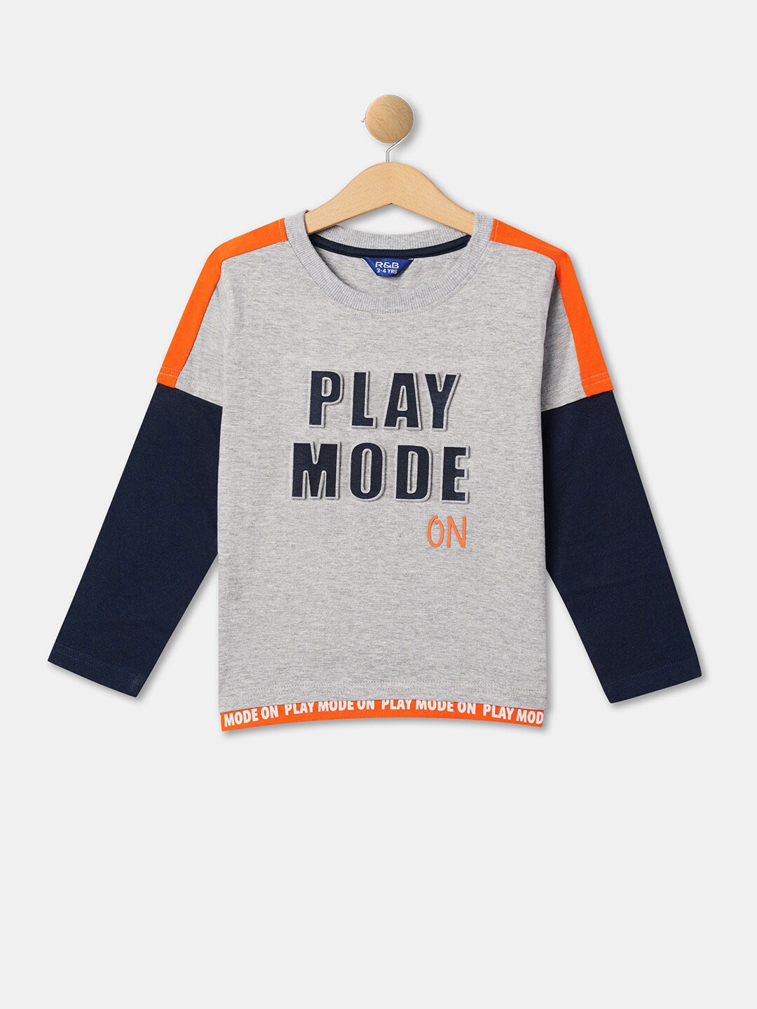 

R&B Boys Typography Printed Doctor Sleeves Cotton T-shirt, Grey