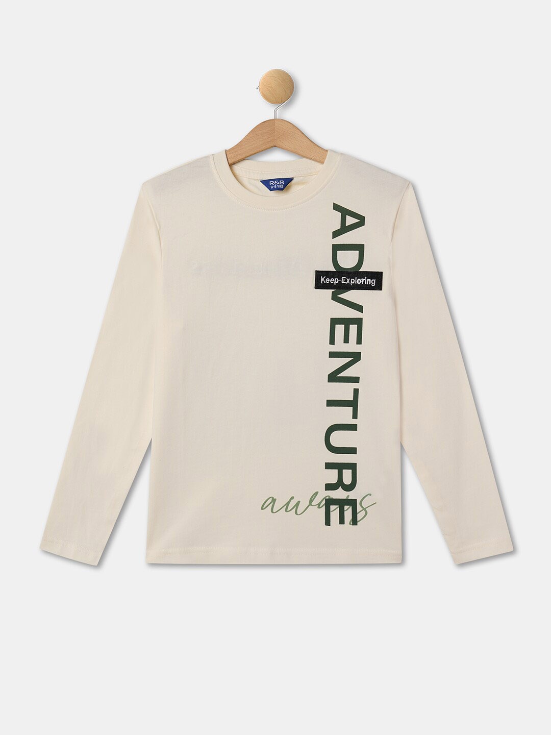 

R&B Boys Typography Printed Long Sleeves Cotton T-shirt, Beige