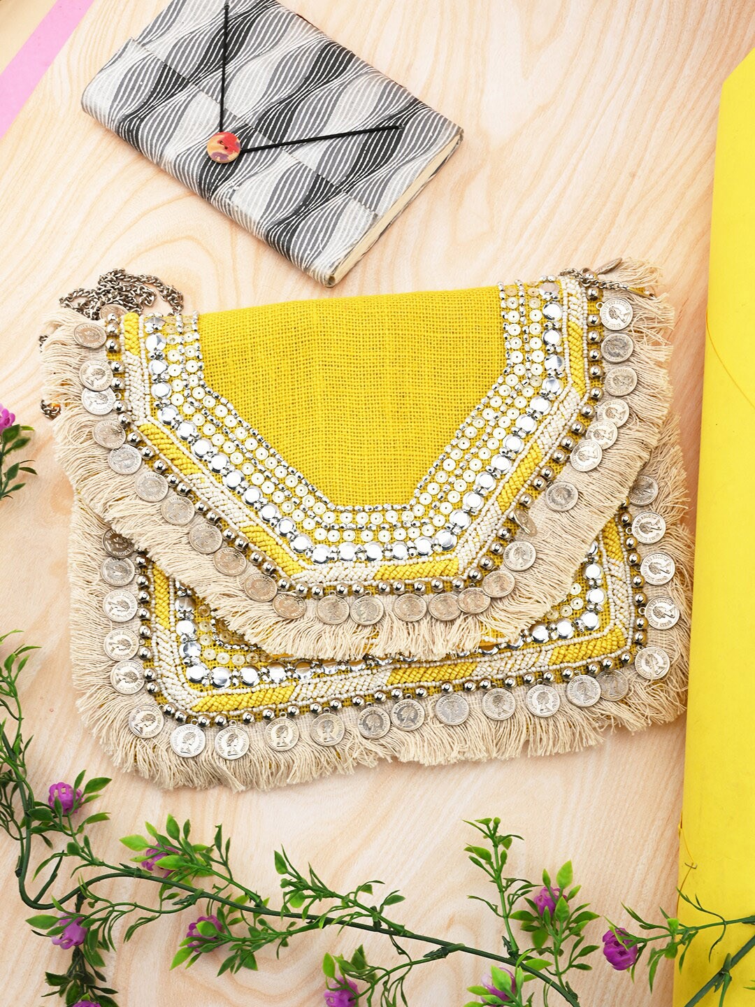 

gaura pakhi Embellished Envelope Clutch, Yellow