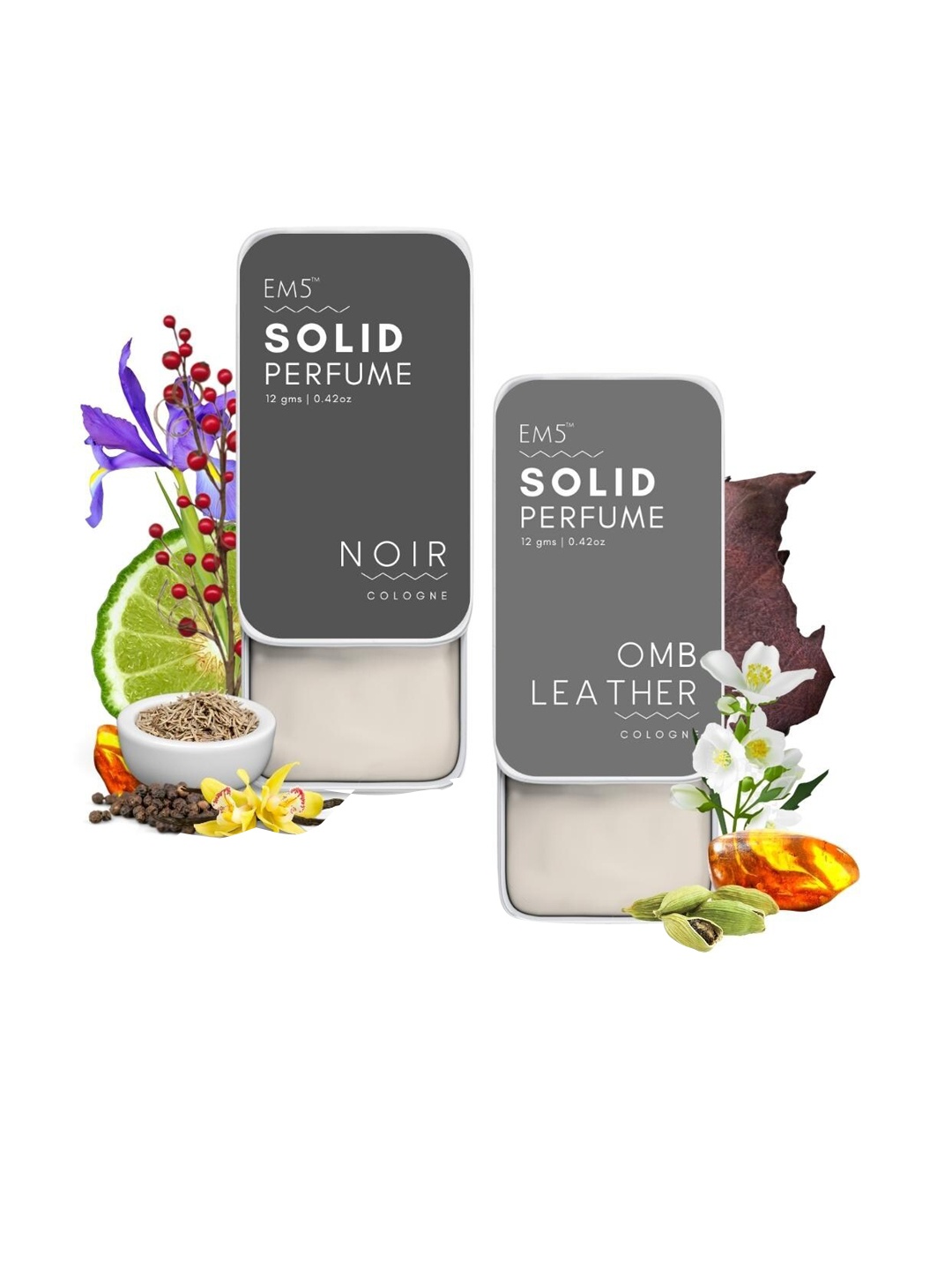 

EM5 Solid Set Of 2 Noir & OMB Leather Cologne Perfume - 12g Each, Off white