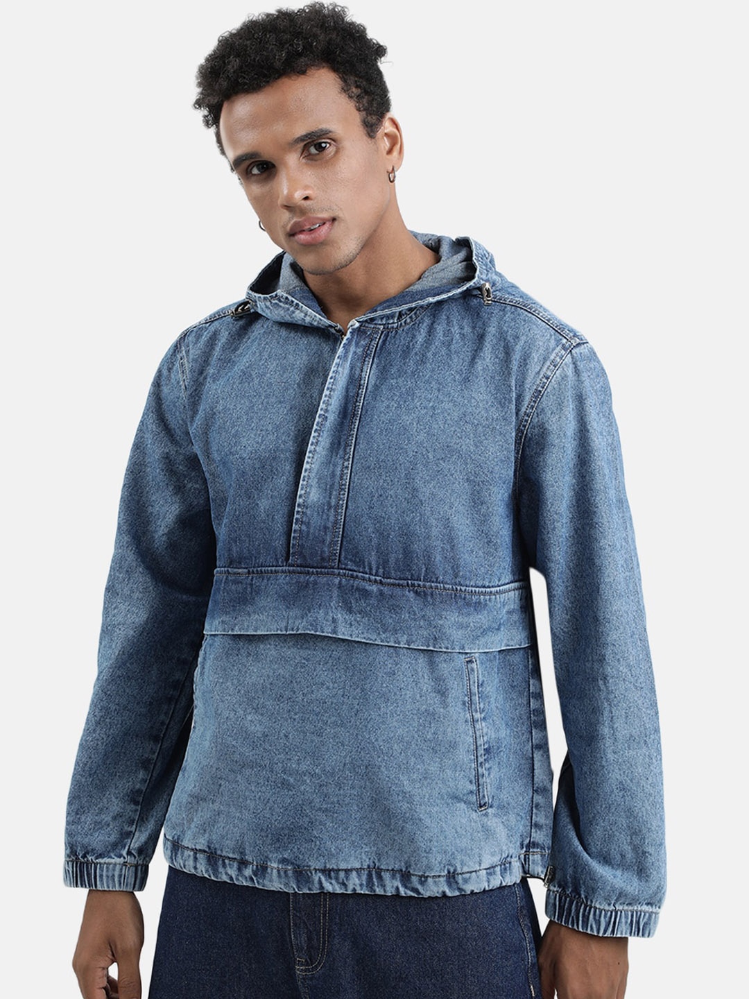 

Bene Kleed Washed Hooded Pure Cotton Denim Jacket, Blue