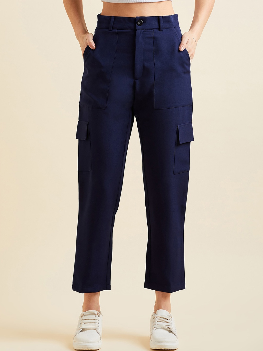 

PANIT Women Smart Slim Fit Wrinkle Free Cigarette Trousers, Navy blue