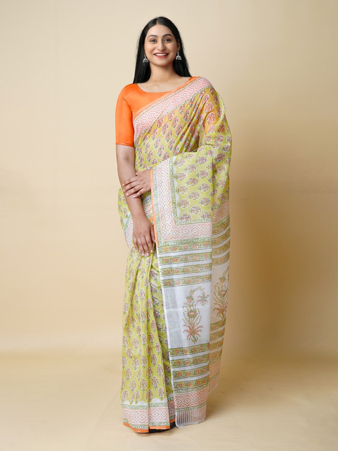 

Unnati Silks Ethnic Motifs Pure Cotton Handloom Kota Saree, Green