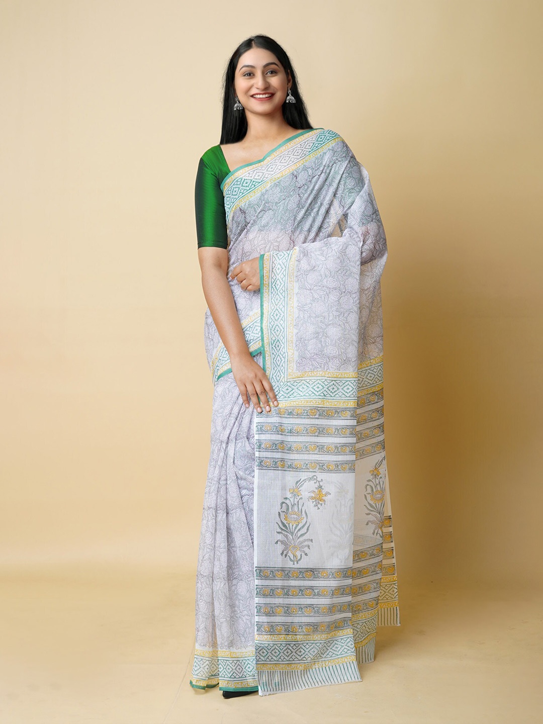 

Unnati Silks Ethnic Motifs Printed Pure Cotton Kota Saree, Grey