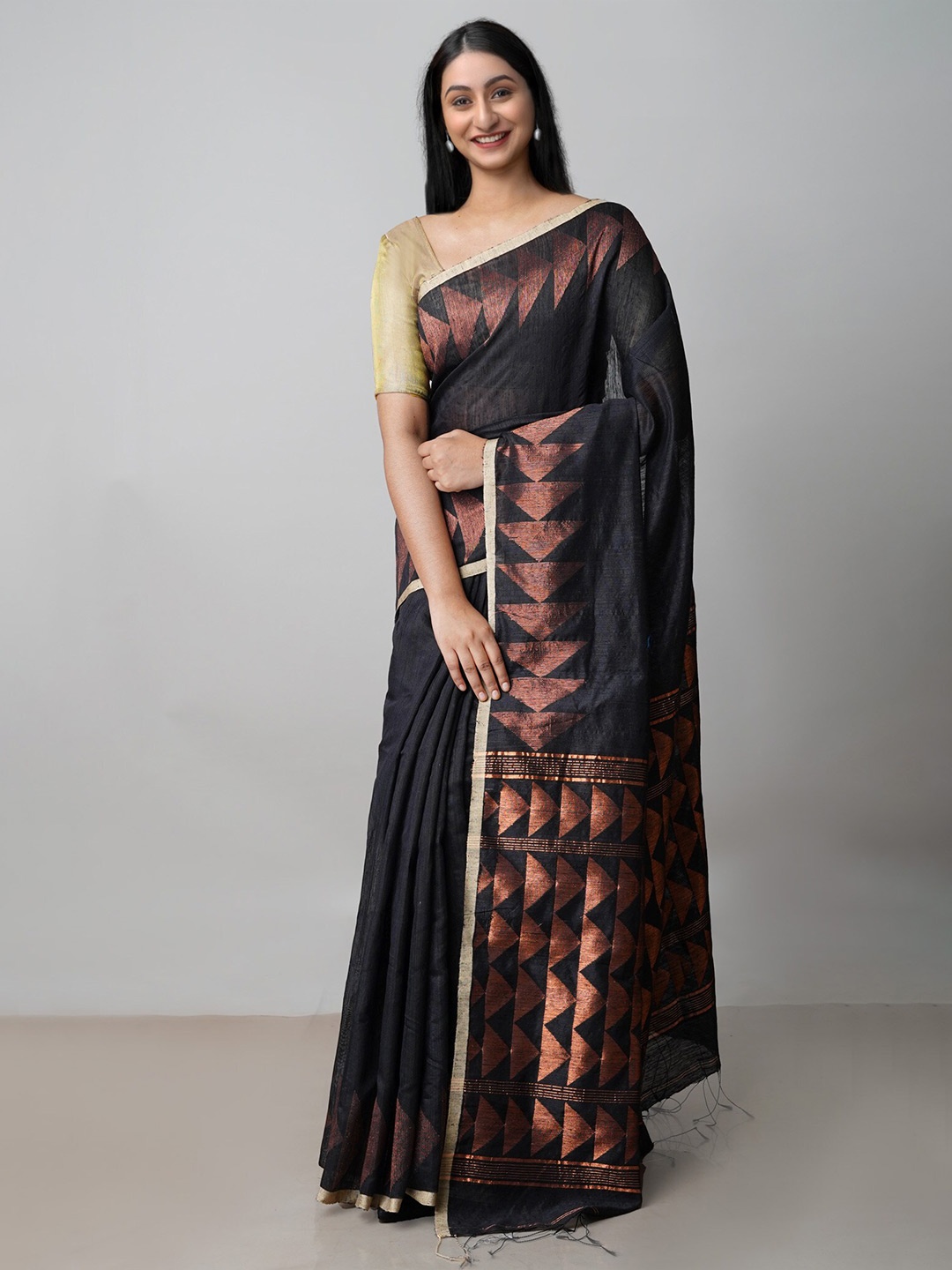 

Unnati Silks Zari Silk Cotton Jamdani Saree, Black