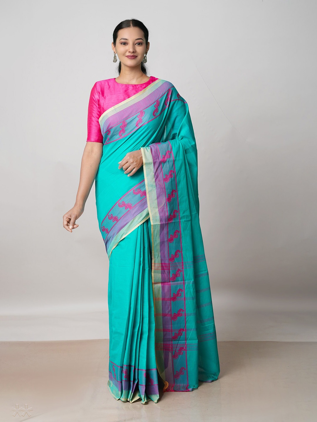 

Unnati Silks Pure Cotton Pavani Chettinad Saree, Sea green