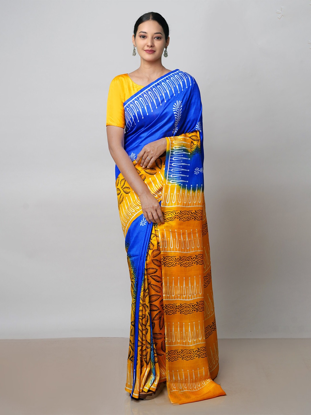 

Unnati Silks Ethnic Motifs Block Printed Mysore Silk Saree, Blue