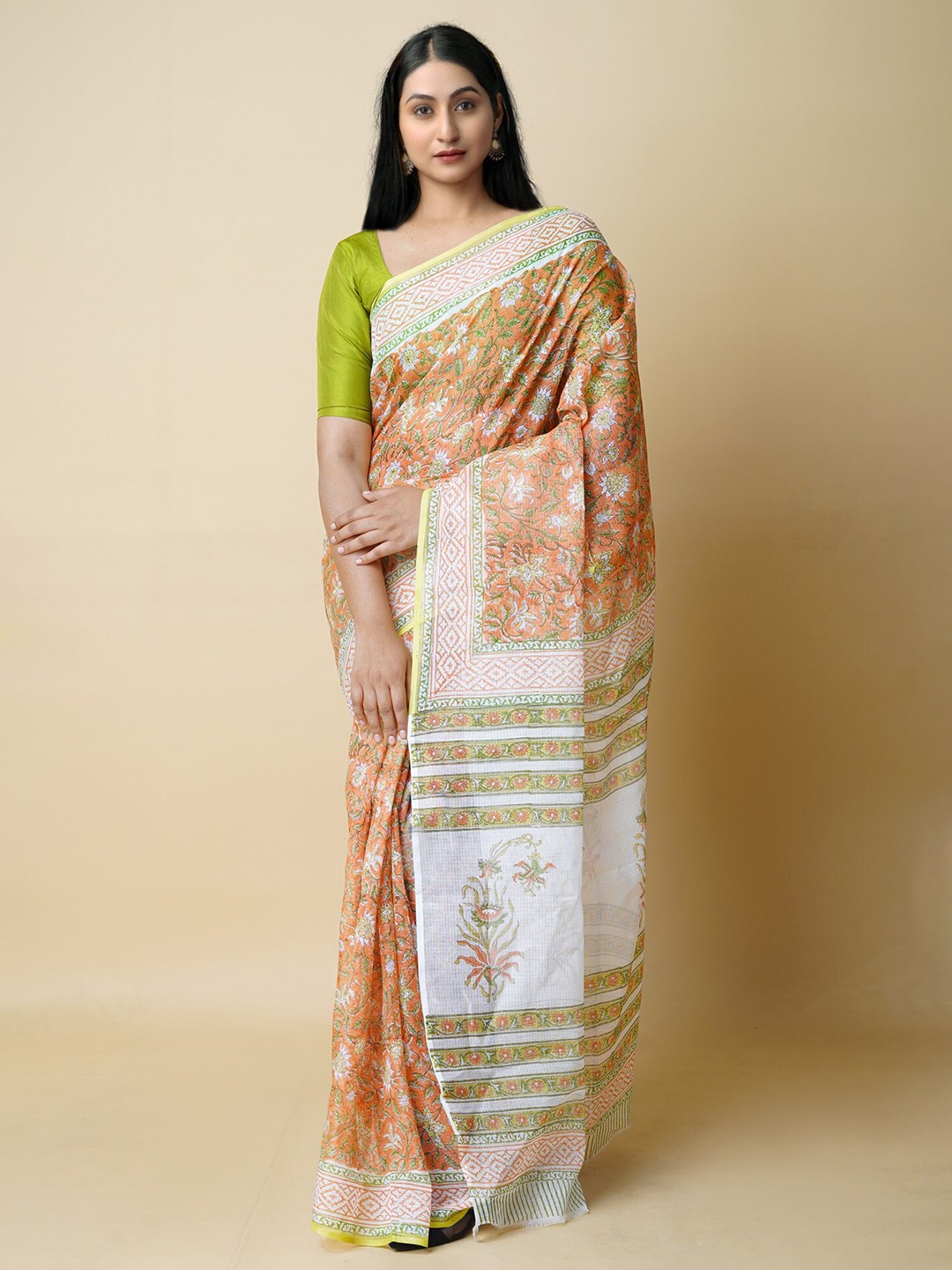 

Unnati Silks Ethnic Motifs Pure Cotton Handloom Kota Saree, Orange