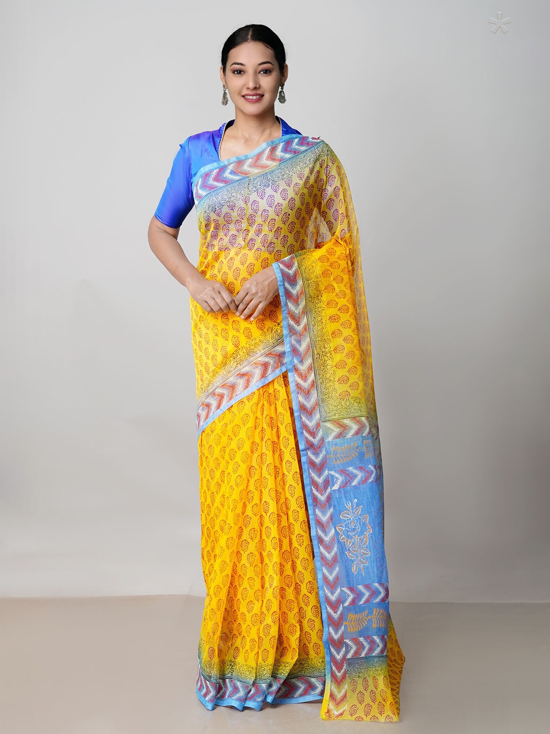 

Unnati Silks Printed Pure Cotton Kota Saree, Yellow