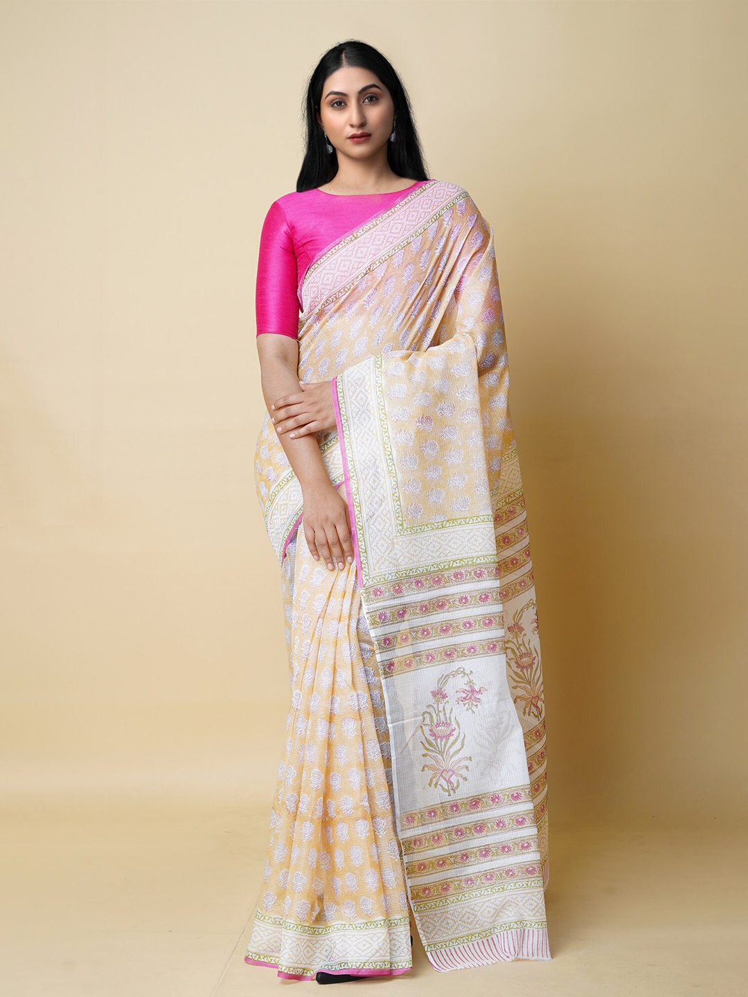 

Unnati Silks Ethnic Motifs Pure Cotton Handloom Kota Saree, Cream