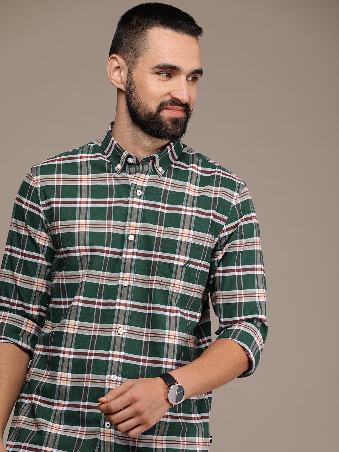 

Nautica Slim Fit Checked Casual Shirt, Green