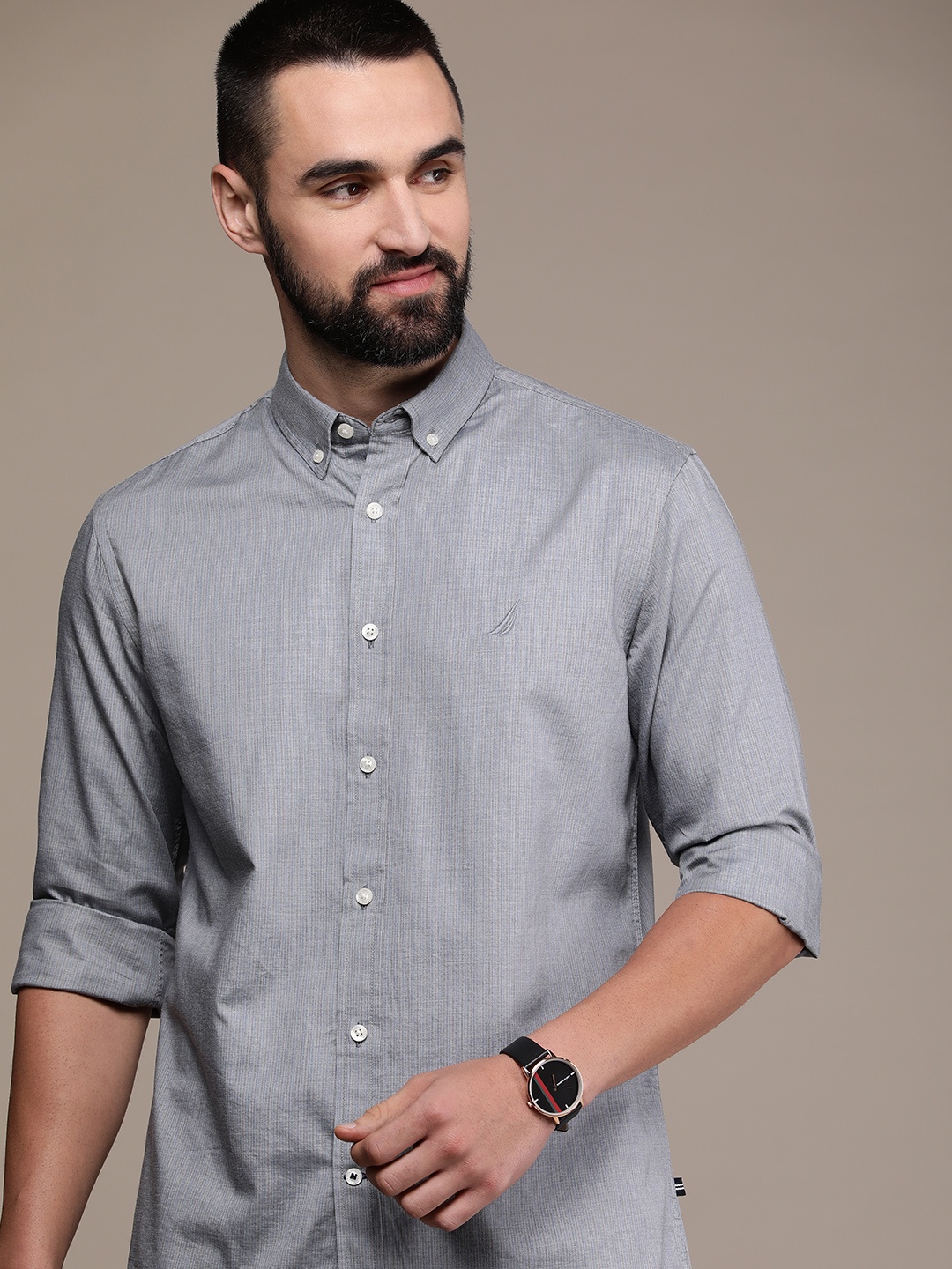 

Nautica Slim Fit Striped Casual Shirt, Grey