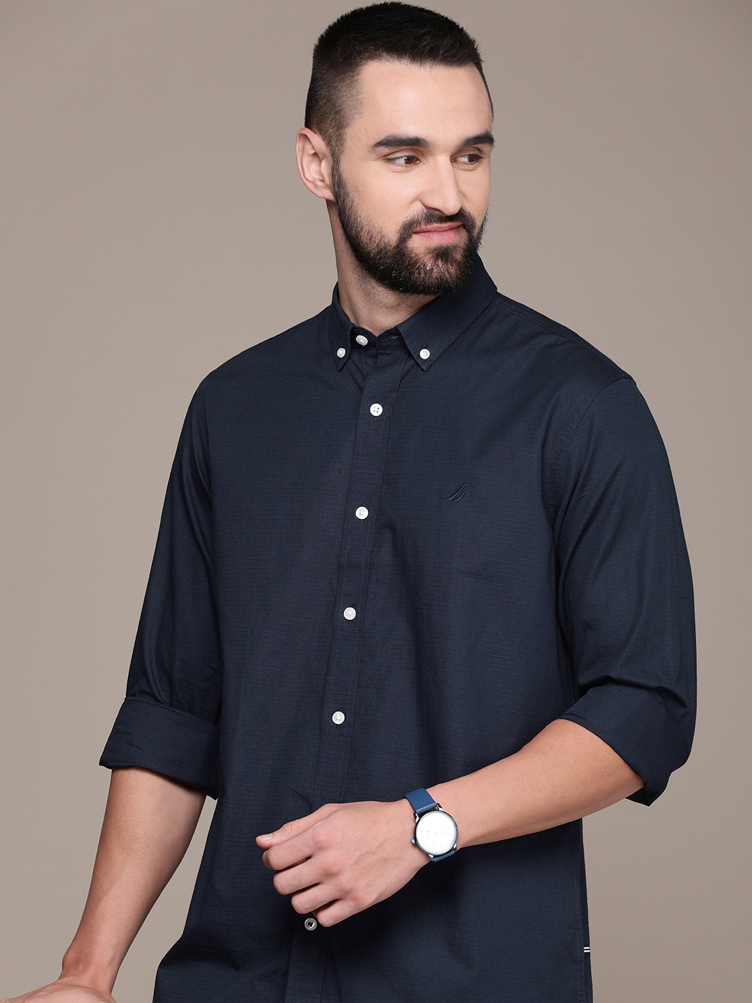 

Nautica Pure Cotton Slim Fit Striped Casual Shirt, Navy blue