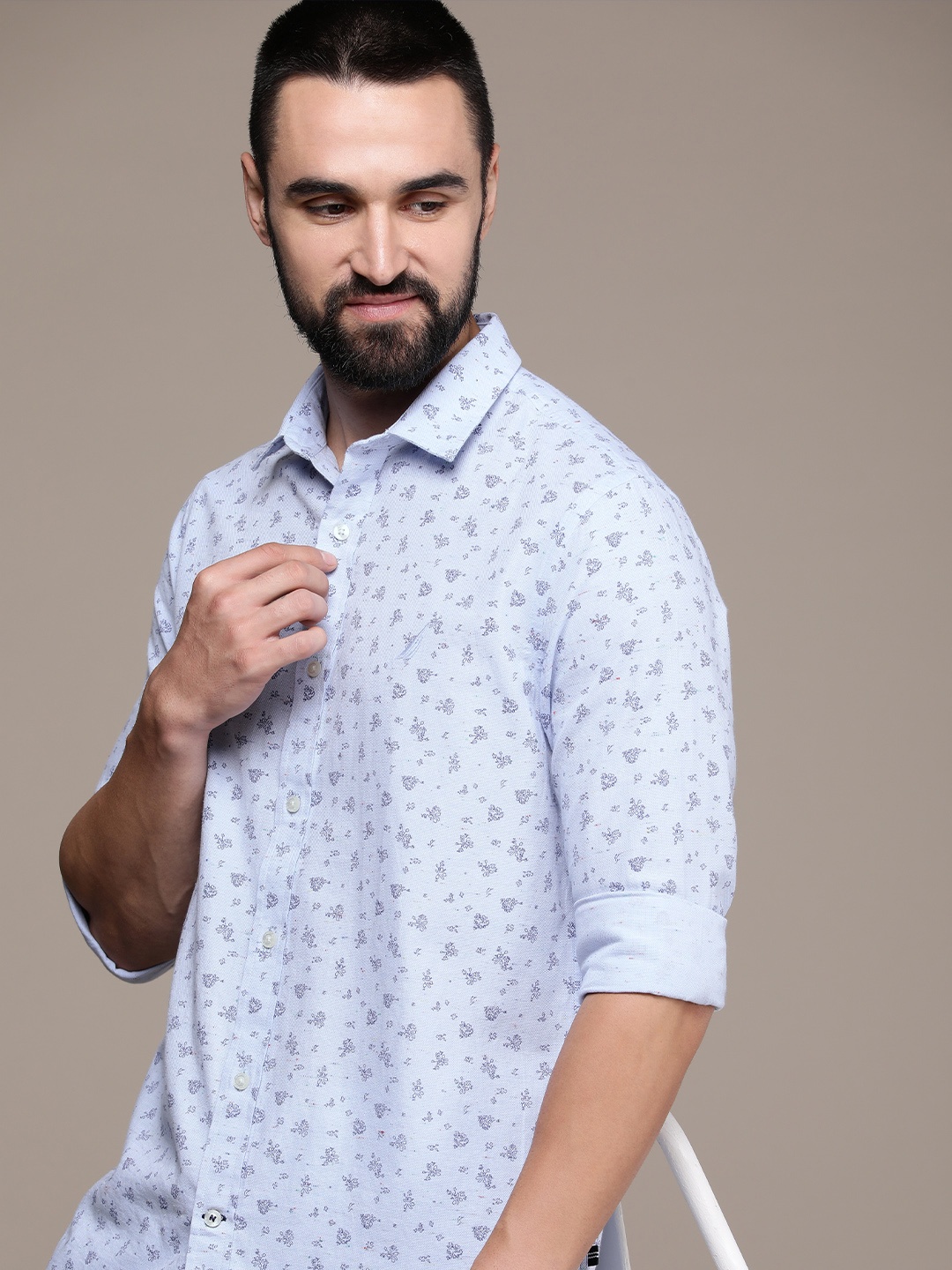 

Nautica Slim Fit Opaque Printed Pure Cotton Casual Shirt, Blue