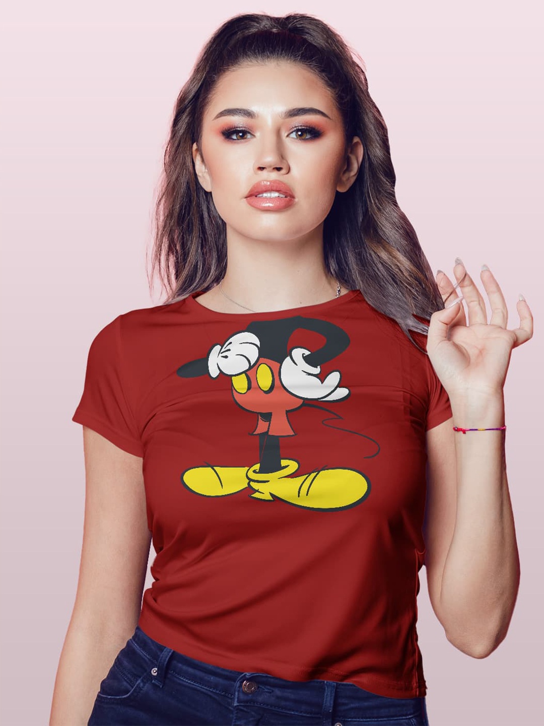 

macmerise Mickey Mouse Printed Bio Finish Cotton T-shirt, Red