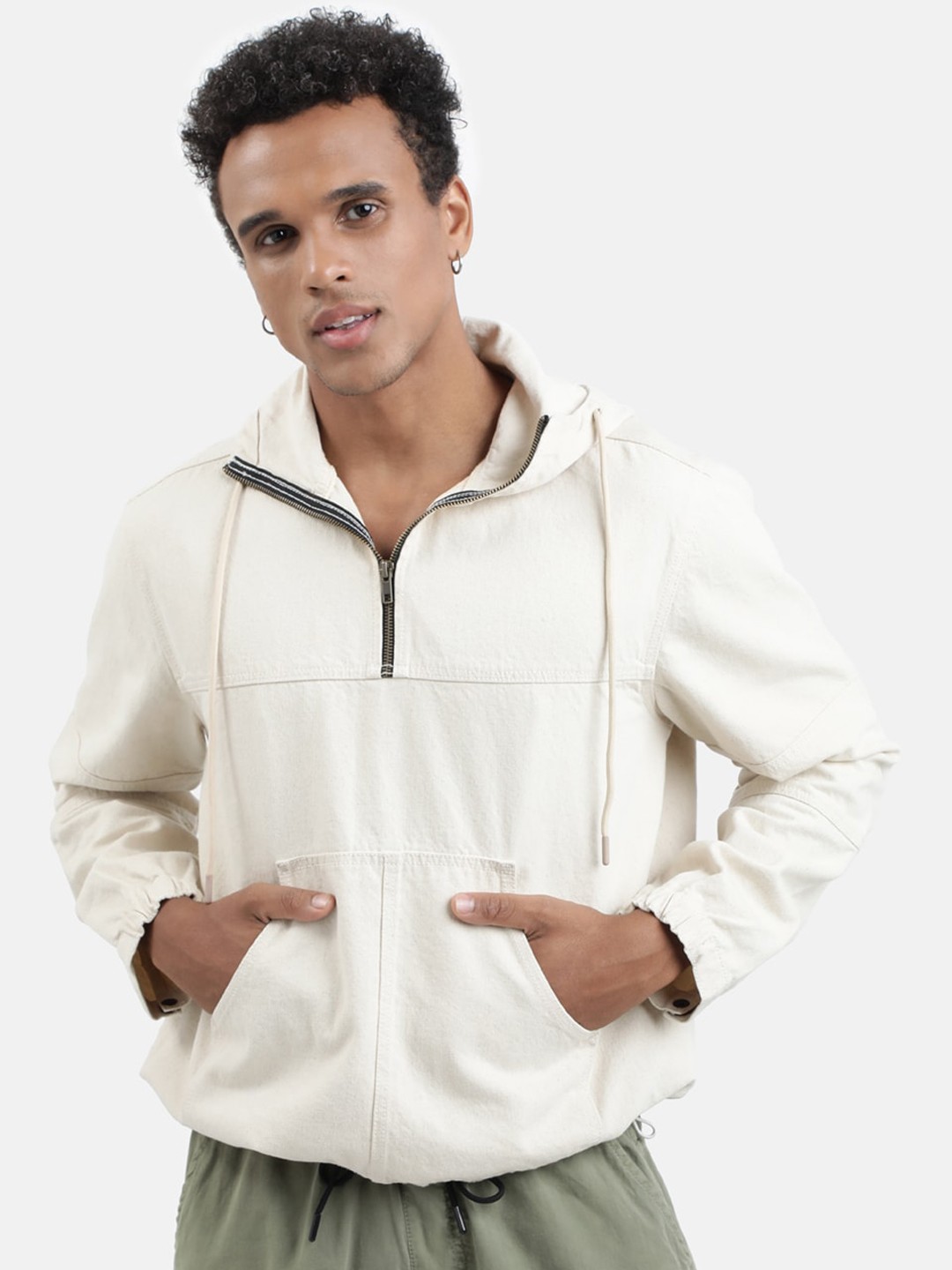 

Bene Kleed Hooded Pure Cotton Denim Jacket, Beige