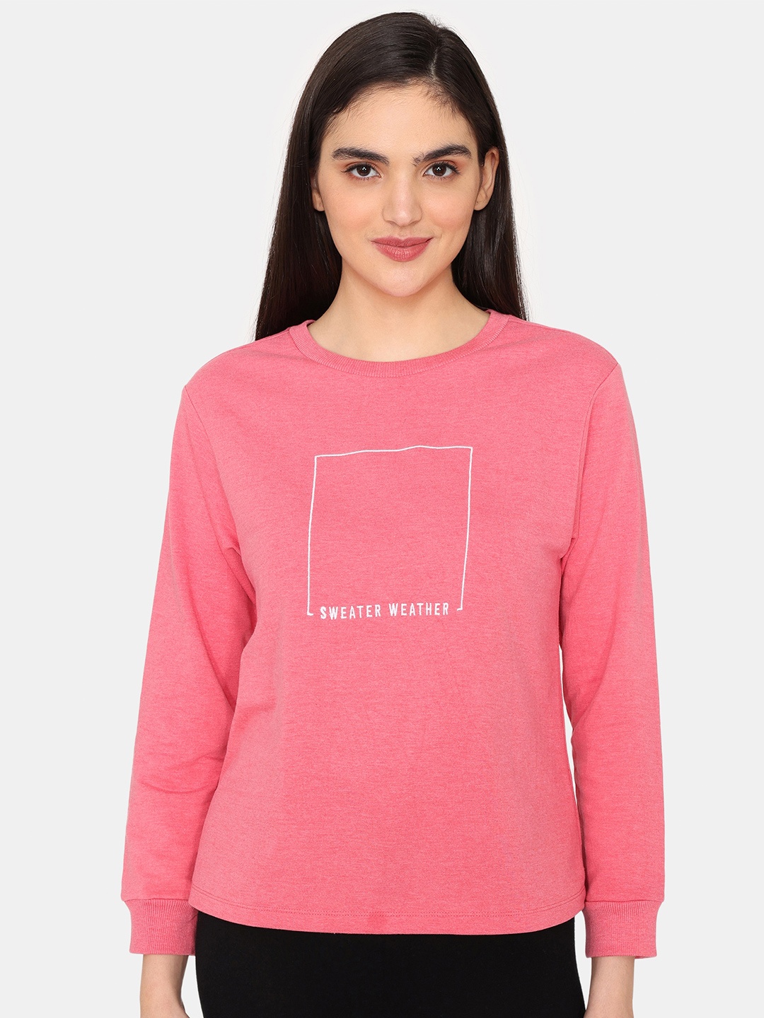 

Zivame Typography Printed Pullover Sweatshirt, Pink