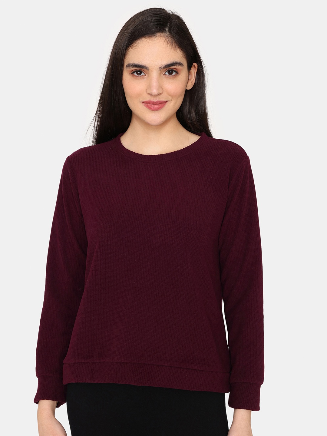 

Zivame Ribbed Pullover Sweatshirt, Burgundy