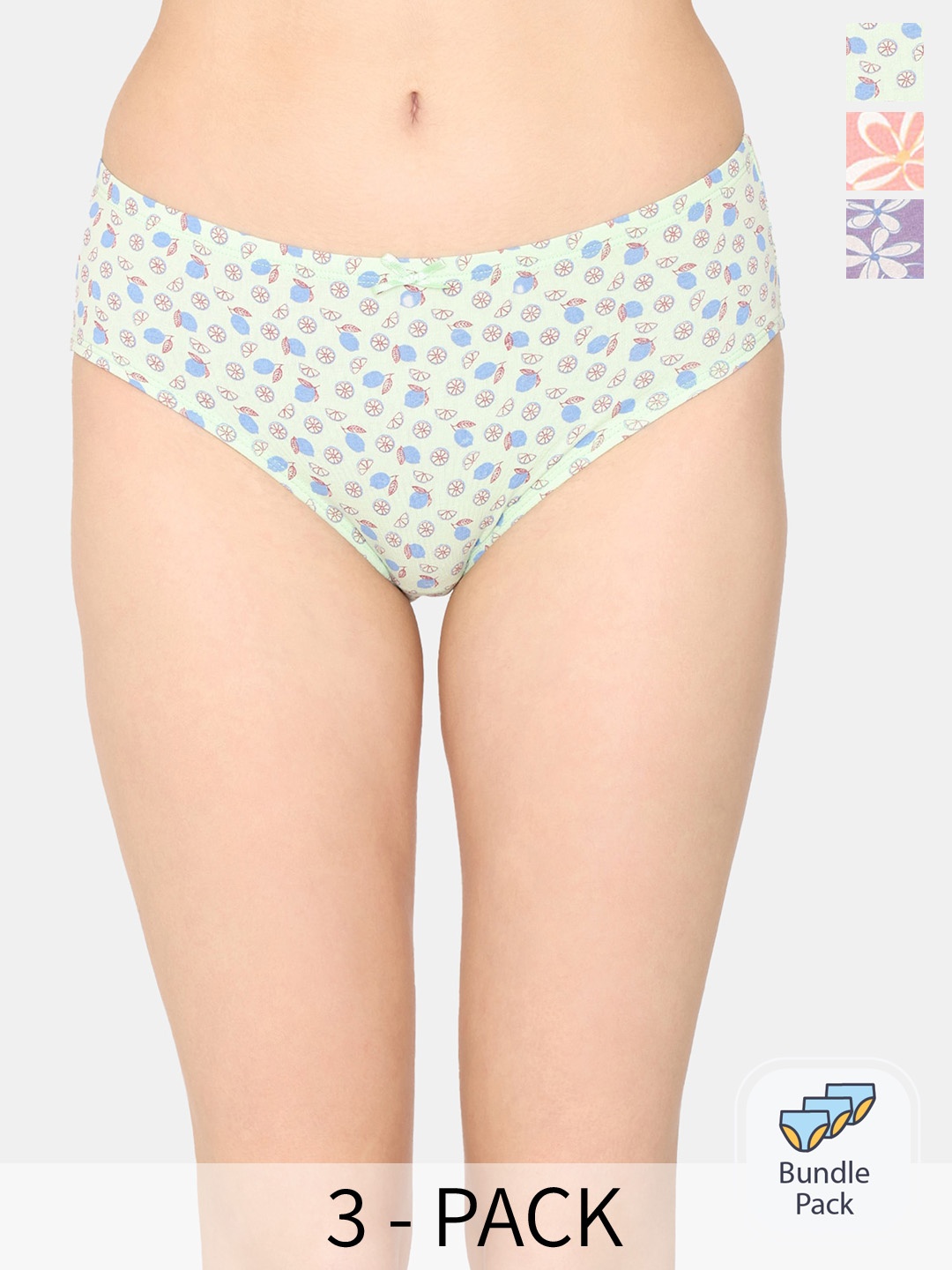 

Zivame Pack Of 3 Conversational Anti Microbial Hipster Briefs, Green