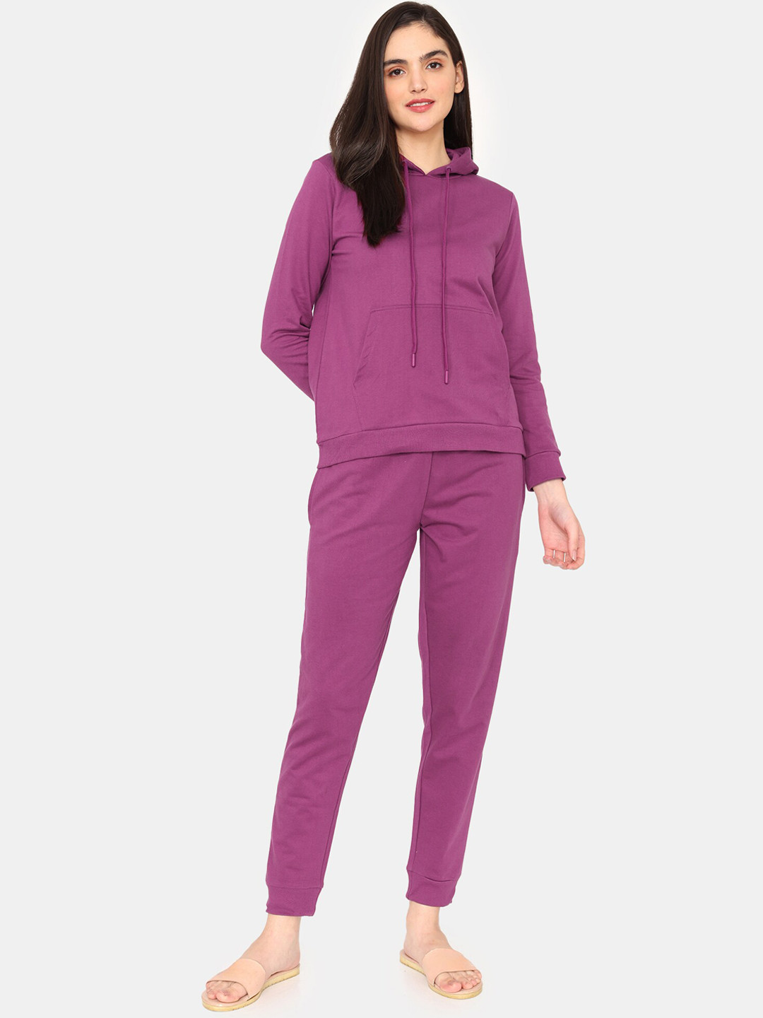 

Zivame Long Sleeved Hooded Night suit, Purple