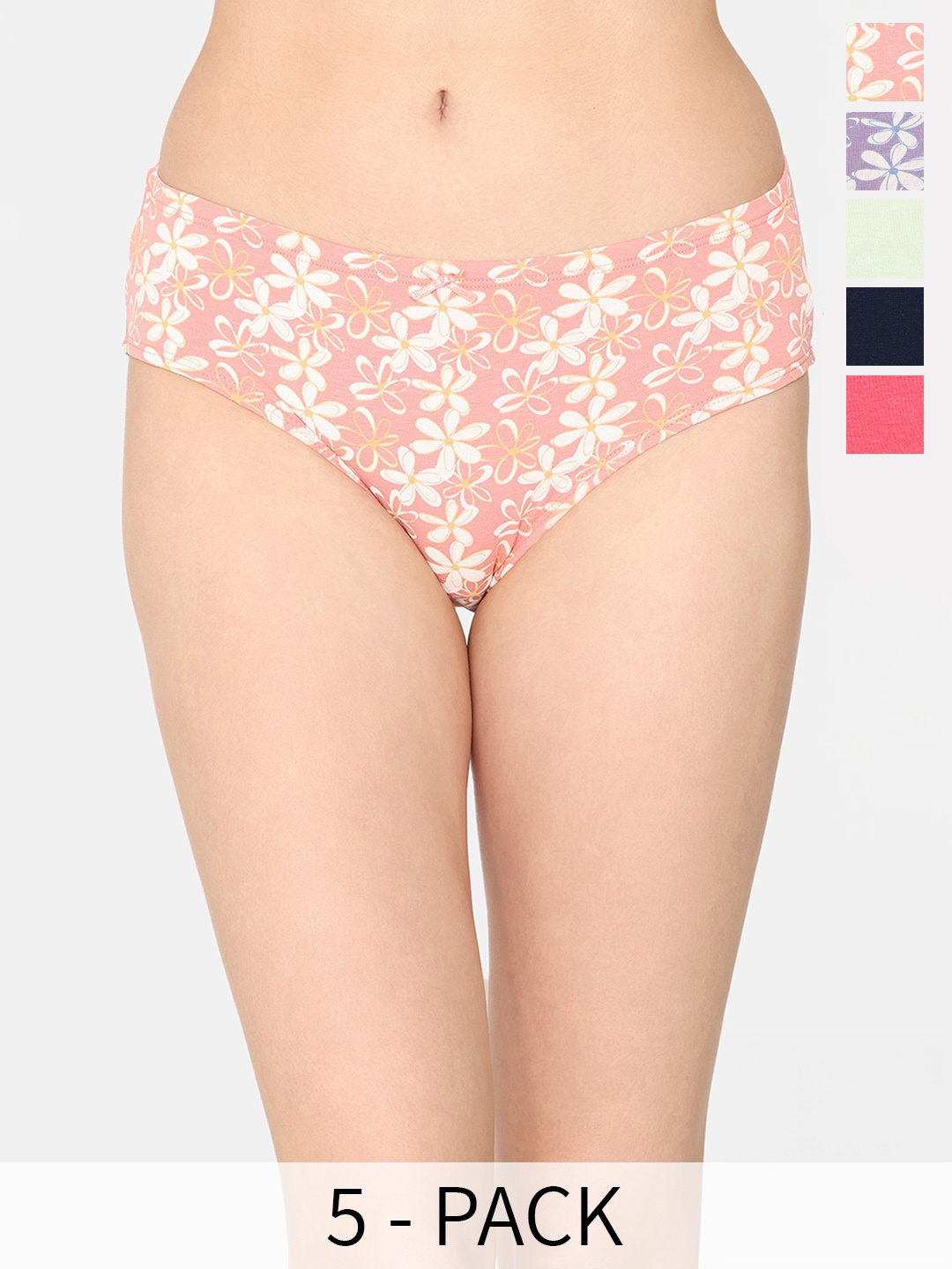 

Zivame Pack Of 5 Floral Printed Anti Microbial Hipster Briefs, Peach
