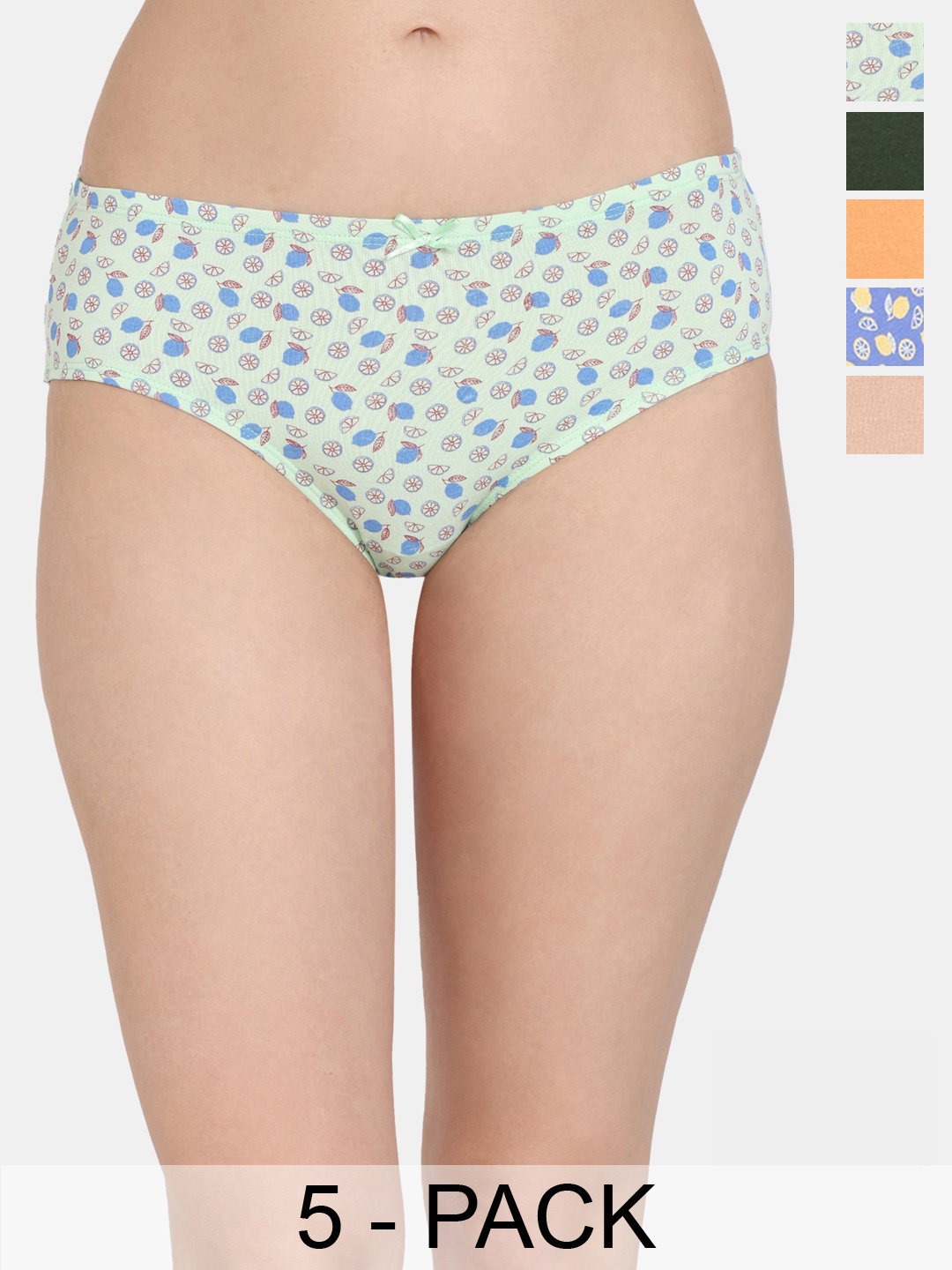 

Zivame Pack Of 5 Floral Printed Anti Microbial Hipster Briefs, Green