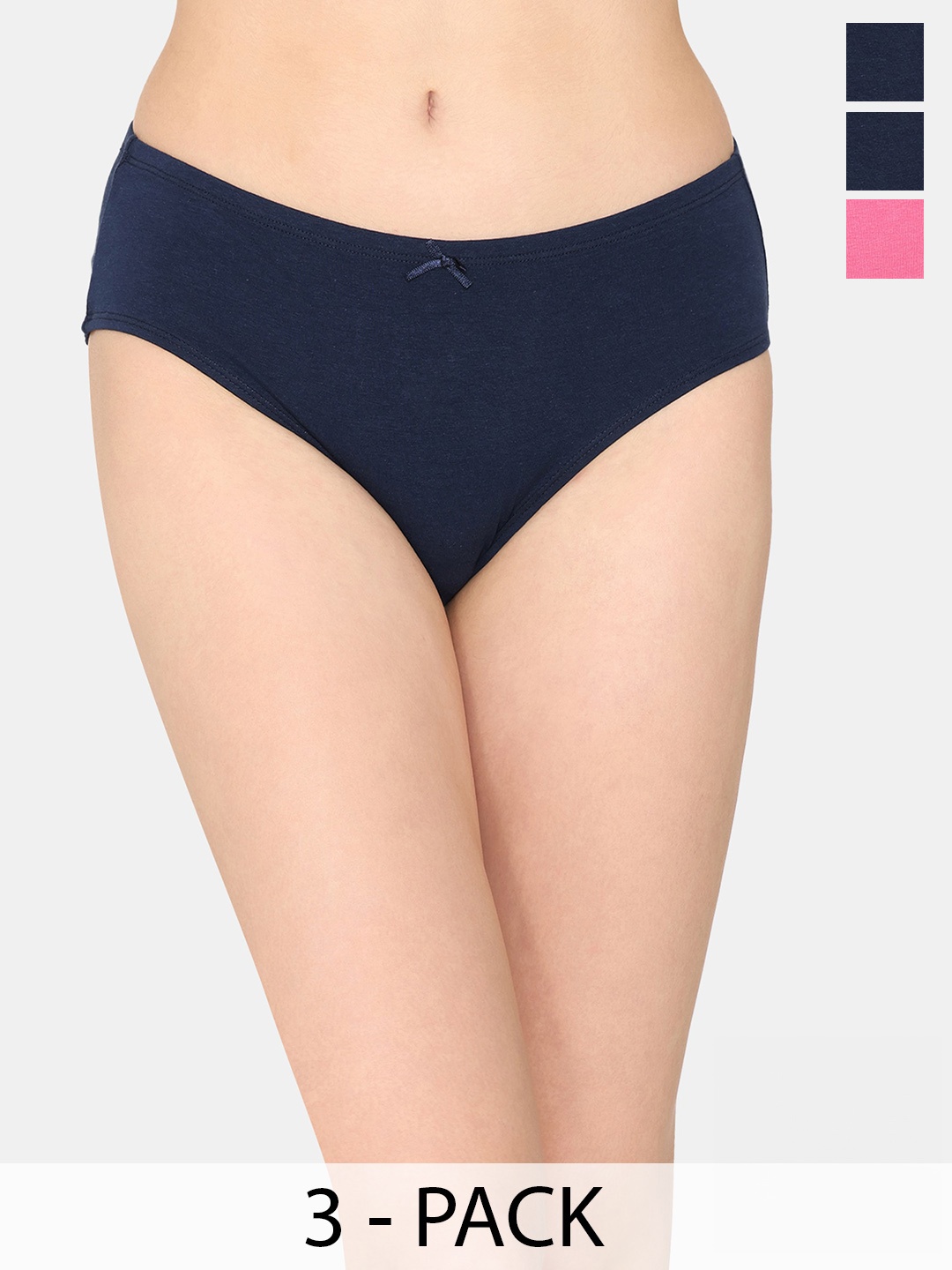 

Zivame Pack Of 3 Mid-Rise Anti Microbial Hipster Briefs, Navy blue
