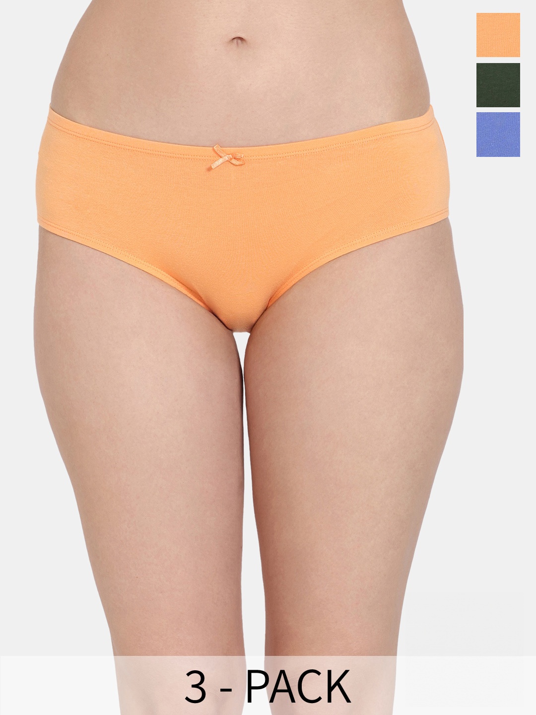 

Zivame Pack Of 3 Mid-Rise Anti Microbial Hipster Briefs, Orange