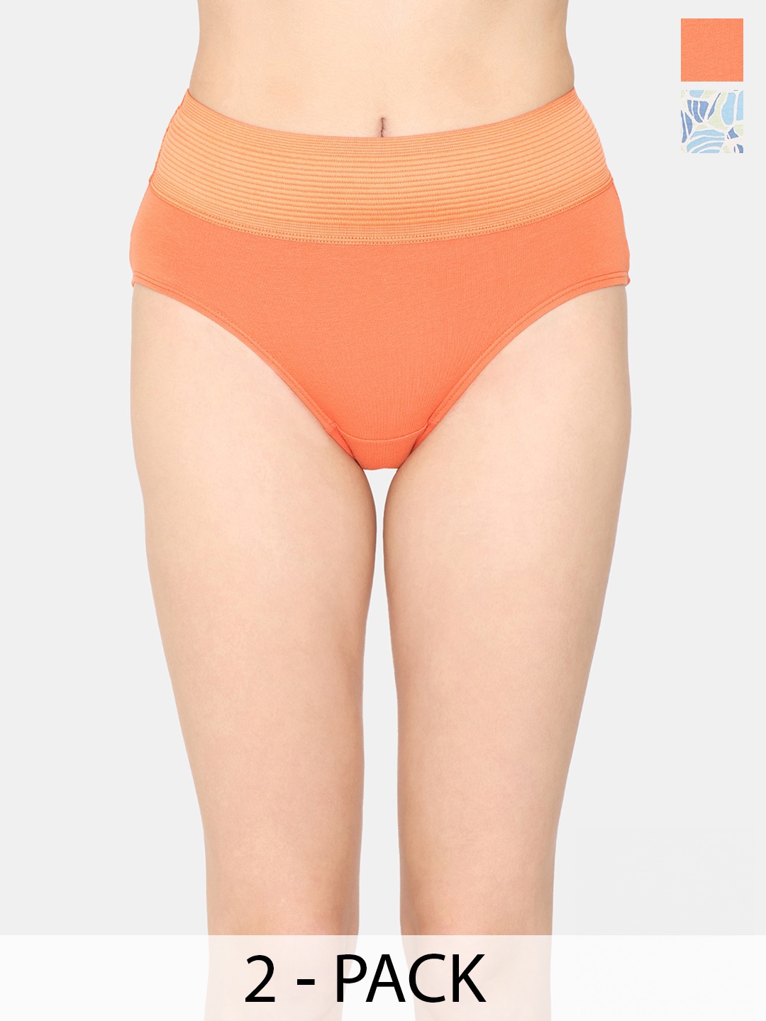 

Zivame Pack Of 2 Mid-Rise Anti Microbial Hipster Briefs, Orange