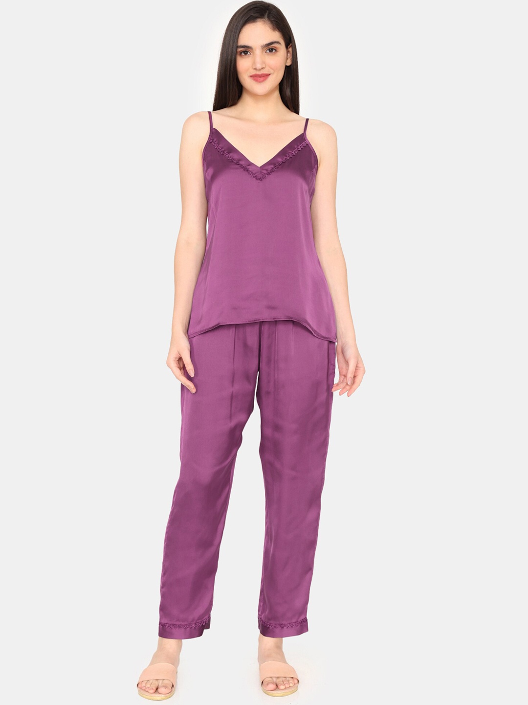 

Zivame Satin Sleeveless Night suit, Purple